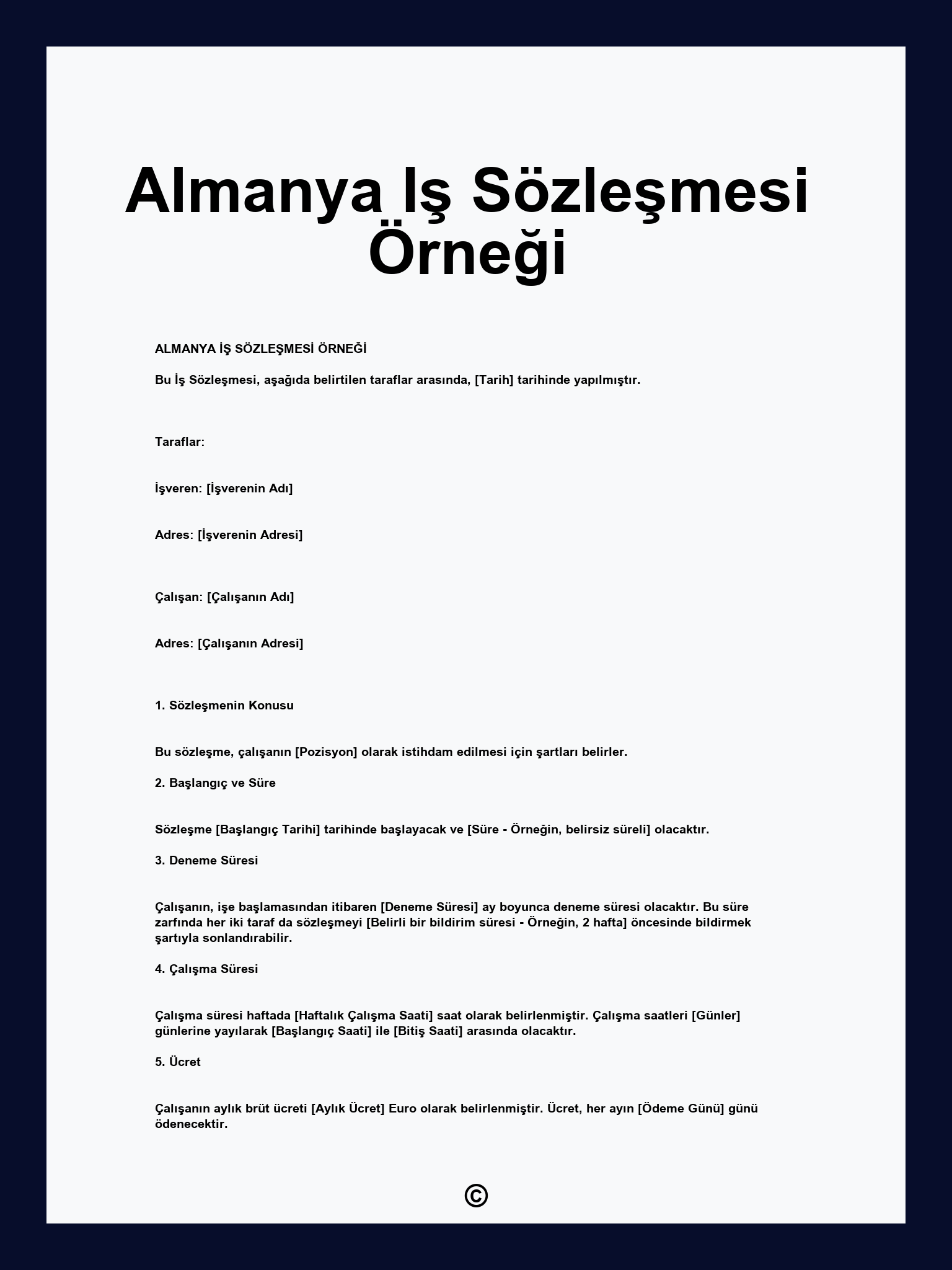 Almanya Iş Sözleşmesi Örneği