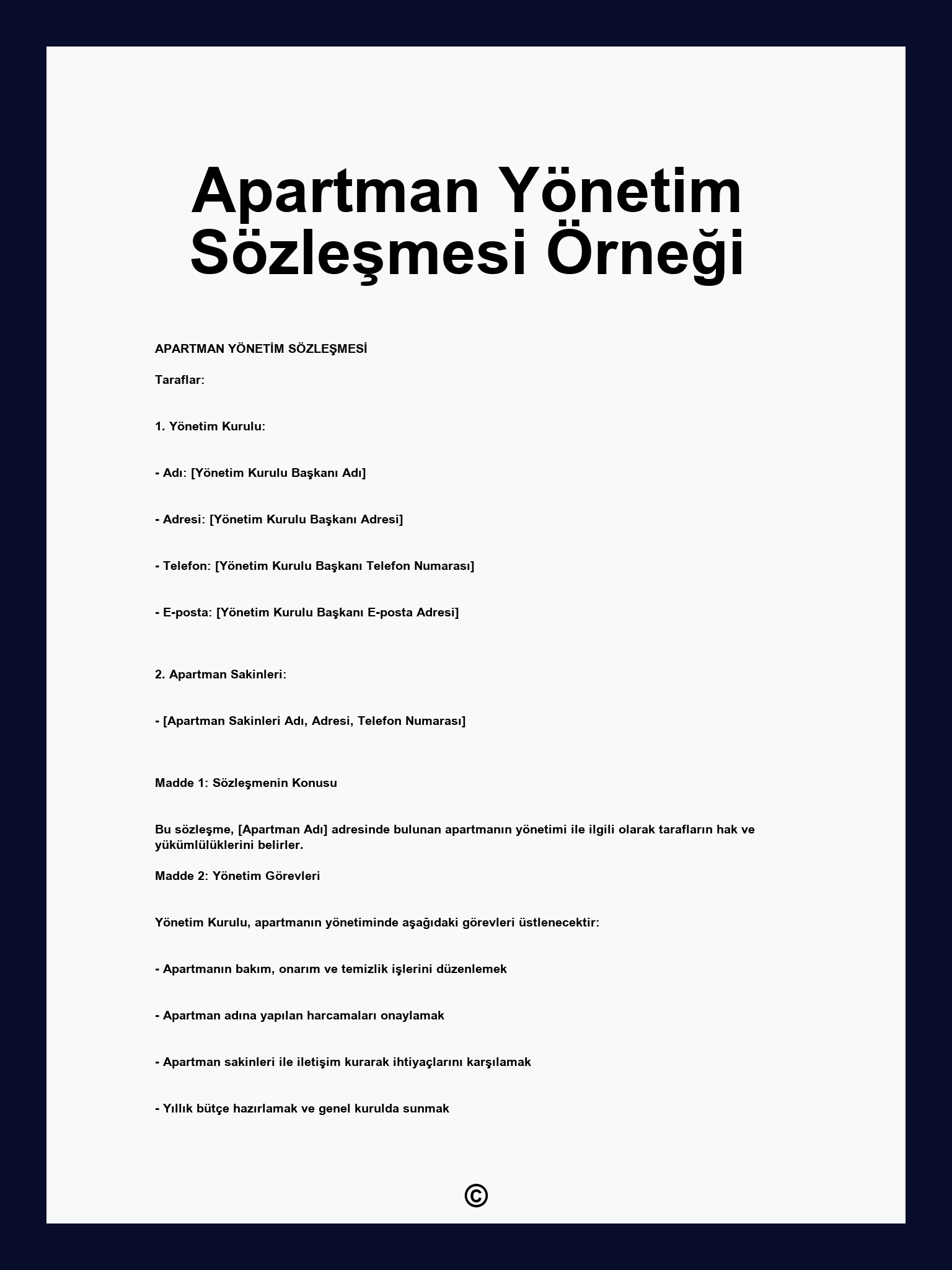 Apartman Yönetim Sözleşmesi Örneği