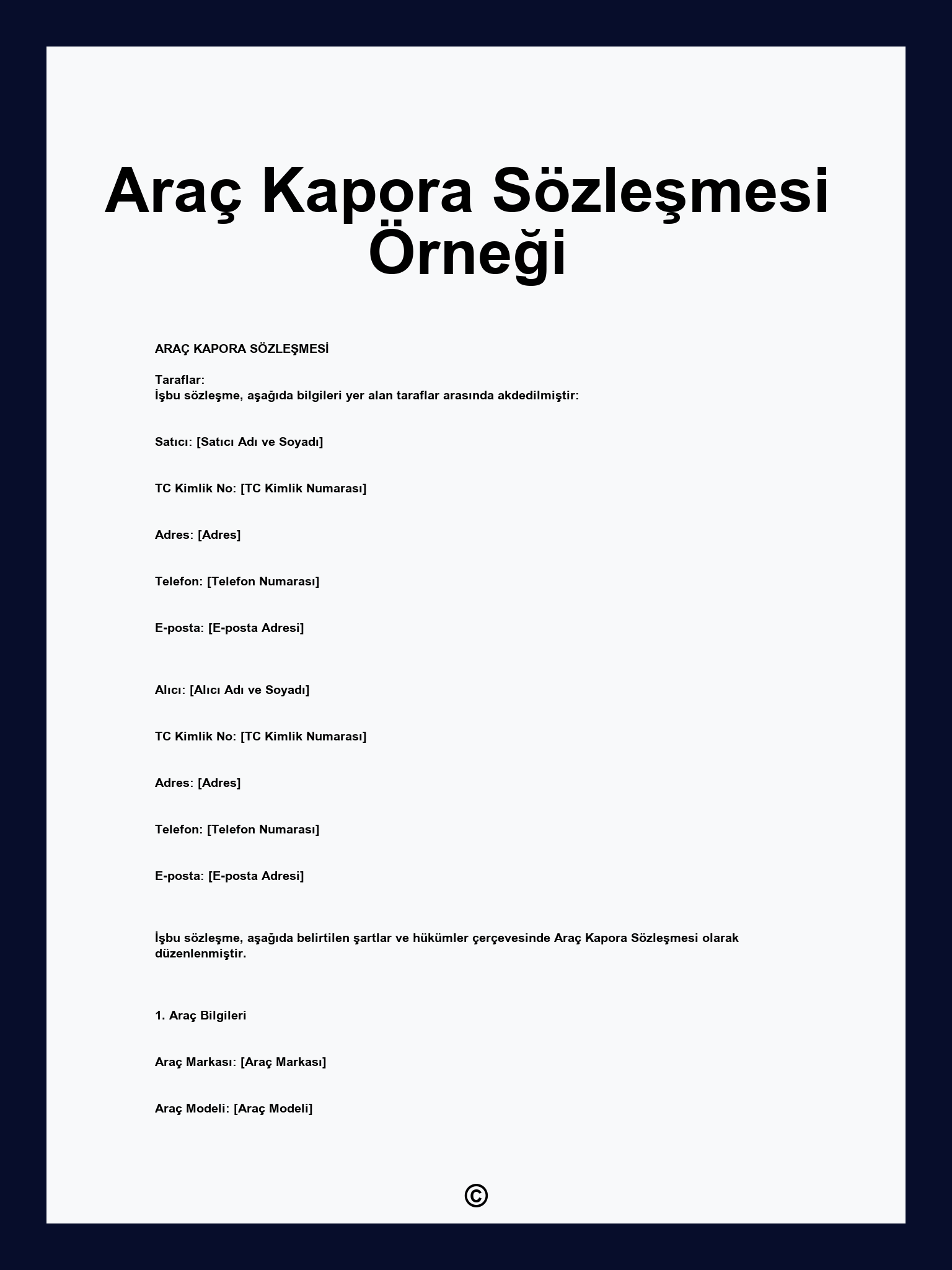 Araç Kapora Sözleşmesi Örneği