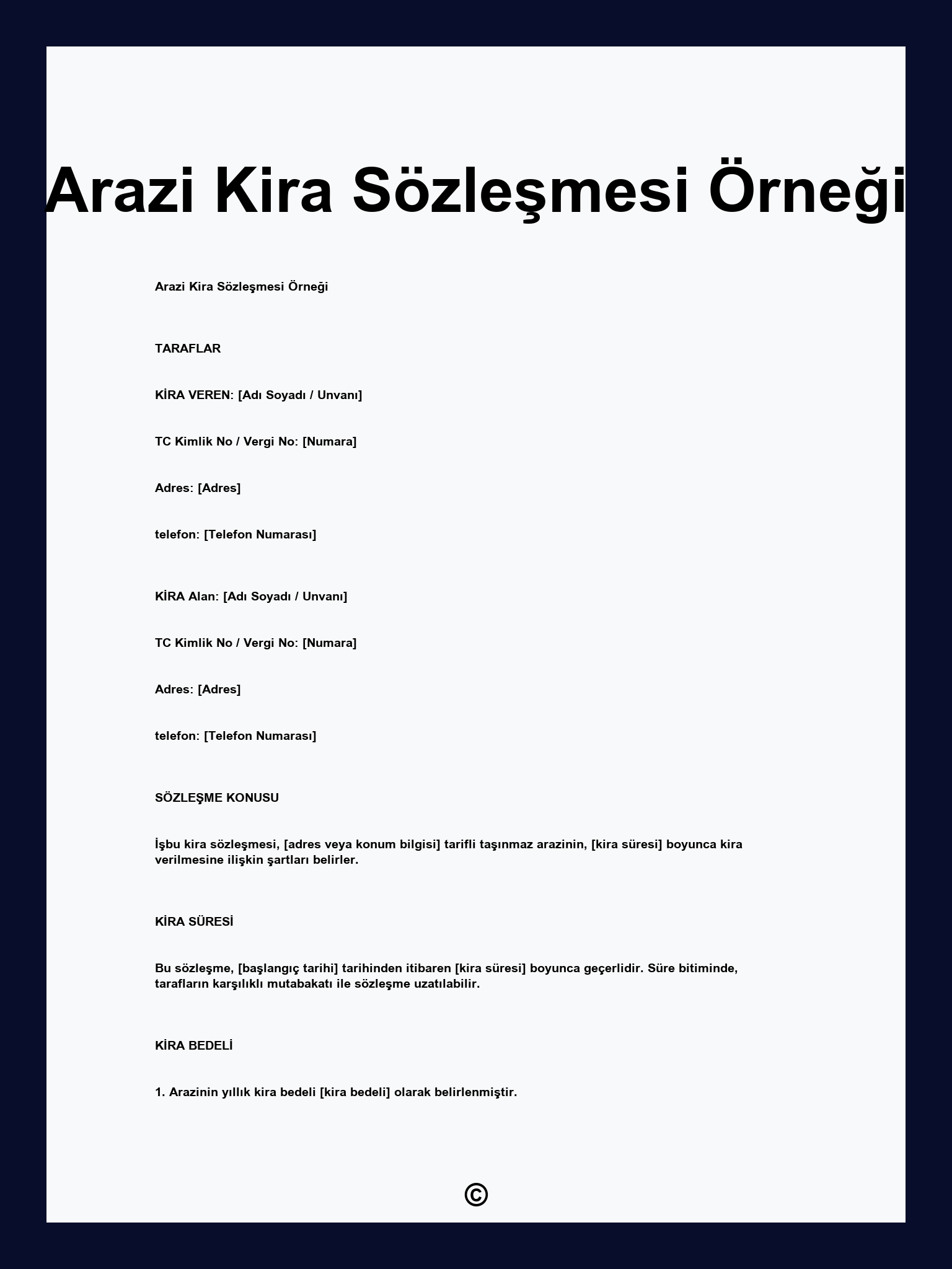 Arazi Kira Sözleşmesi Örneği