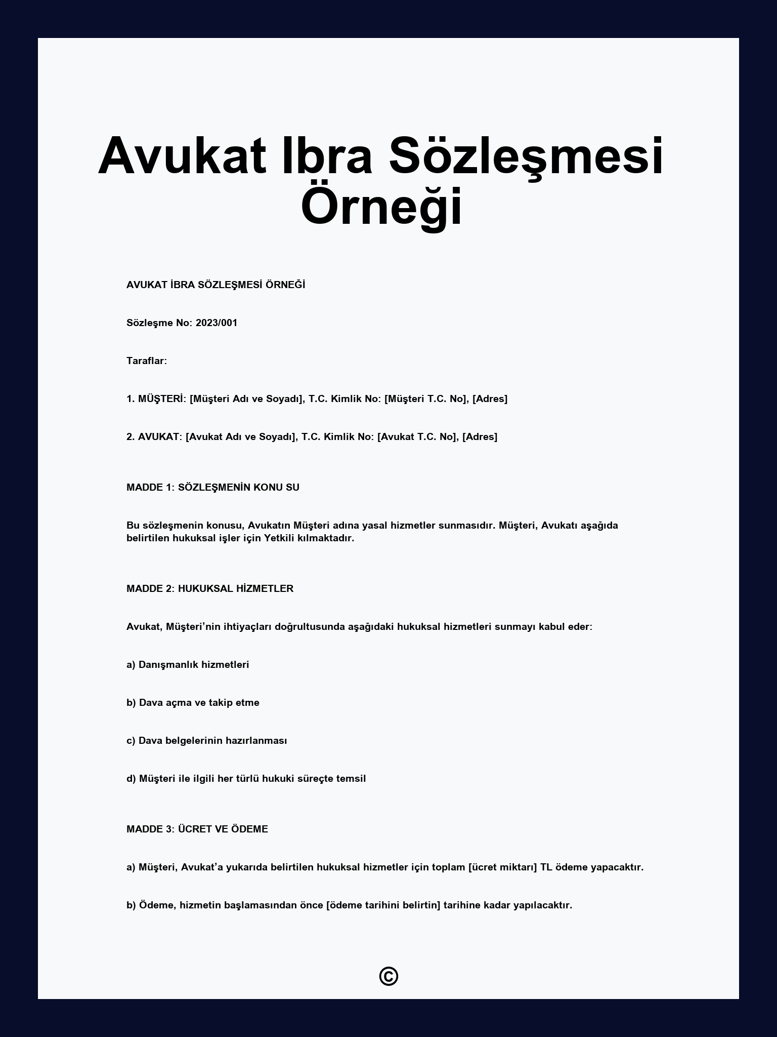 Avukat Ibra Sözleşmesi Örneği