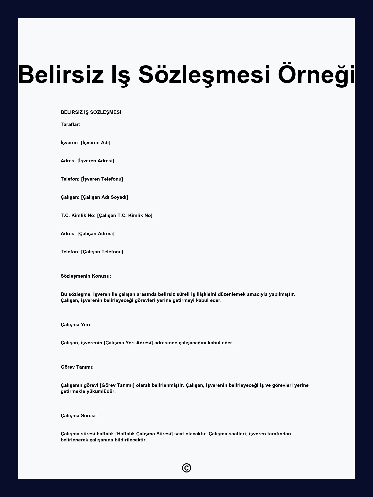Belirsiz Iş Sözleşmesi Örneği