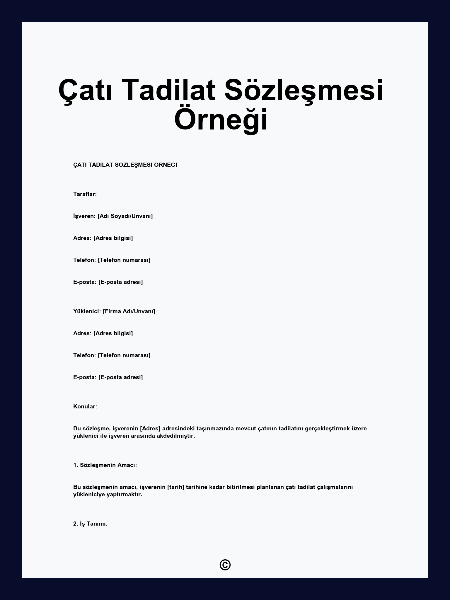 Çatı Tadilat Sözleşmesi Örneği