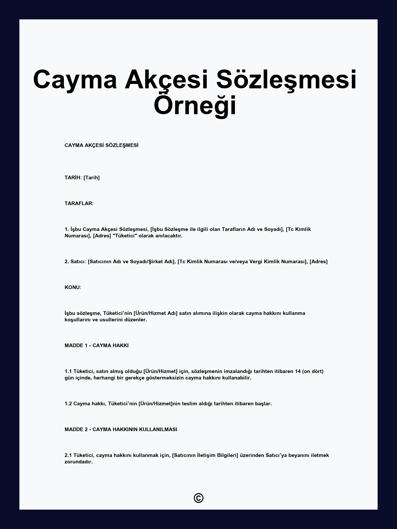 Cayma Akçesi Sözleşmesi Örneği