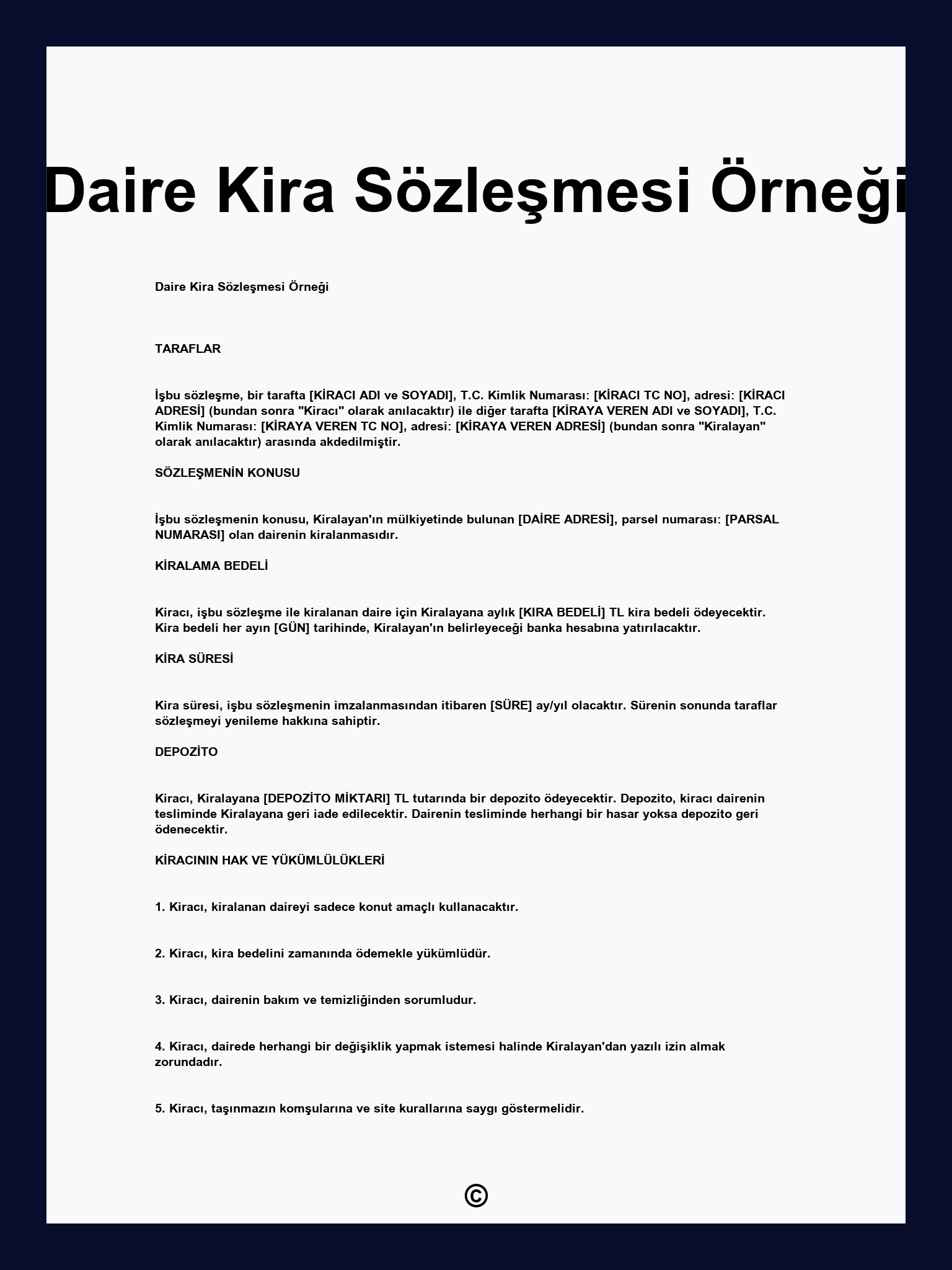 Daire Kira Sözleşmesi Örneği
