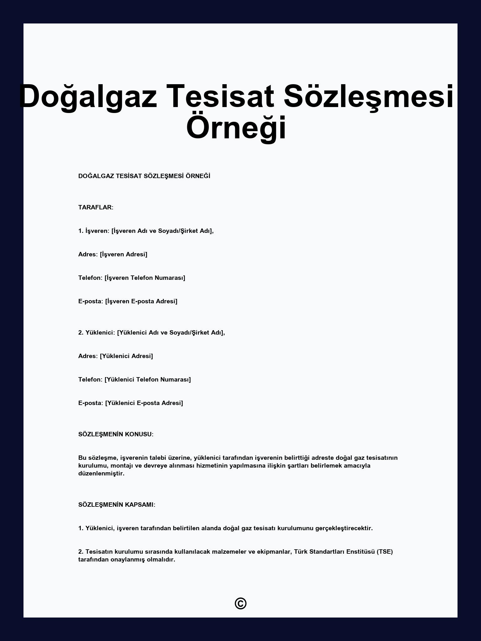 Doğalgaz Tesisat Sözleşmesi Örneği