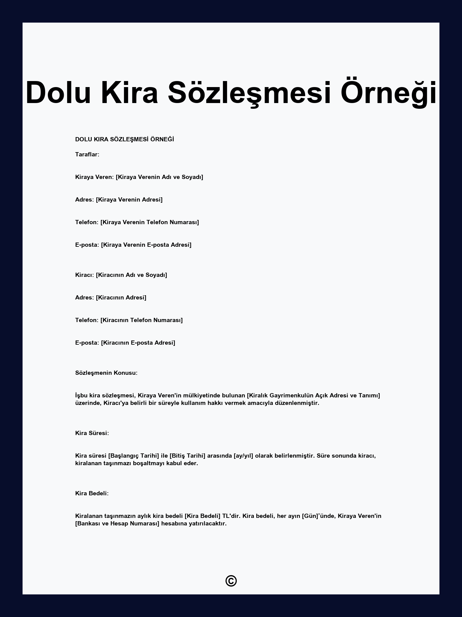 Dolu Kira Sözleşmesi Örneği