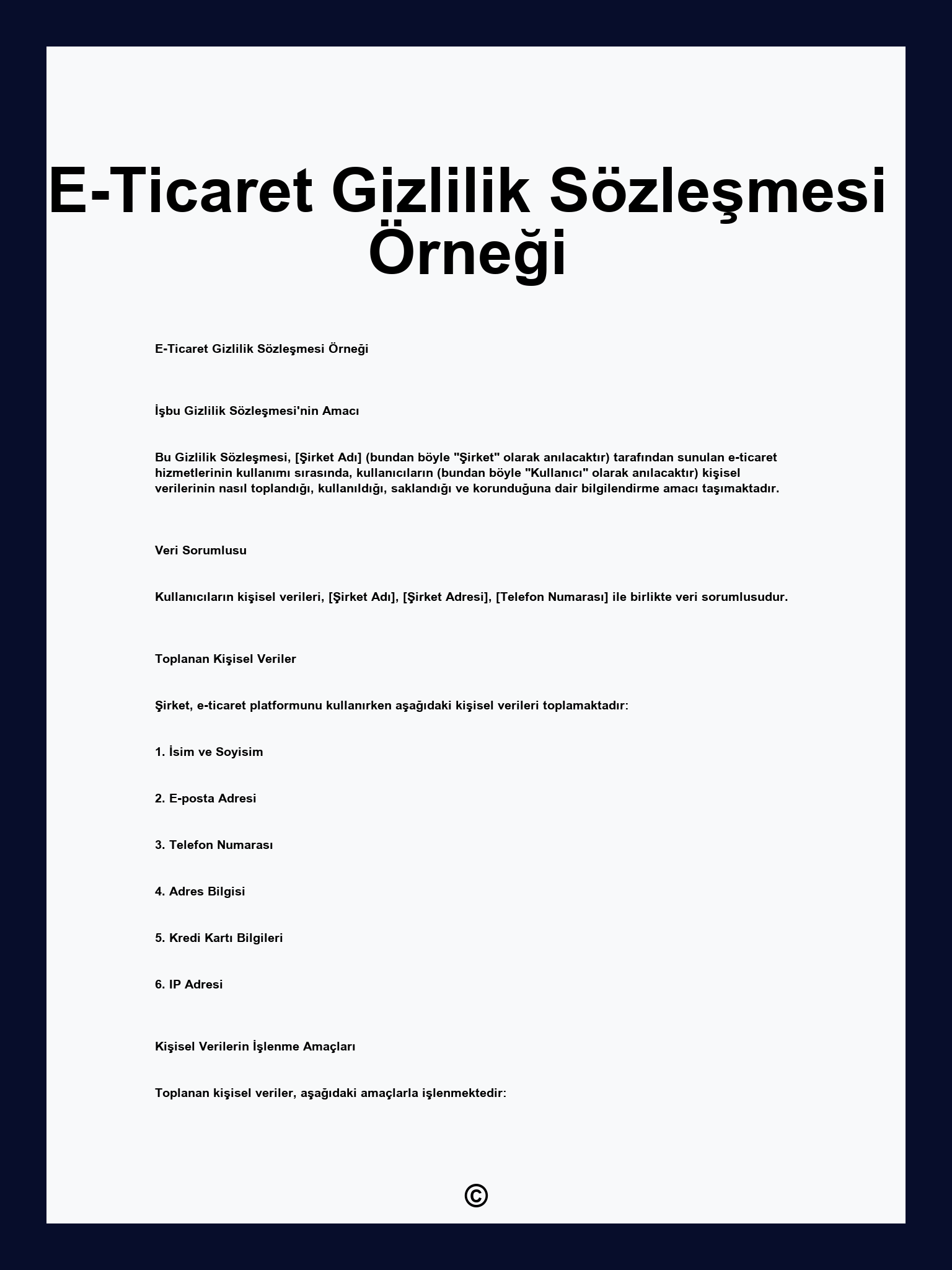 E-Ticaret Gizlilik Sözleşmesi Örneği