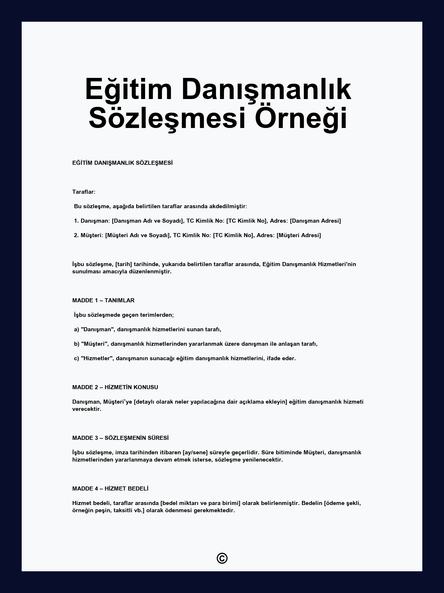 Eğitim Danışmanlık Sözleşmesi Örneği