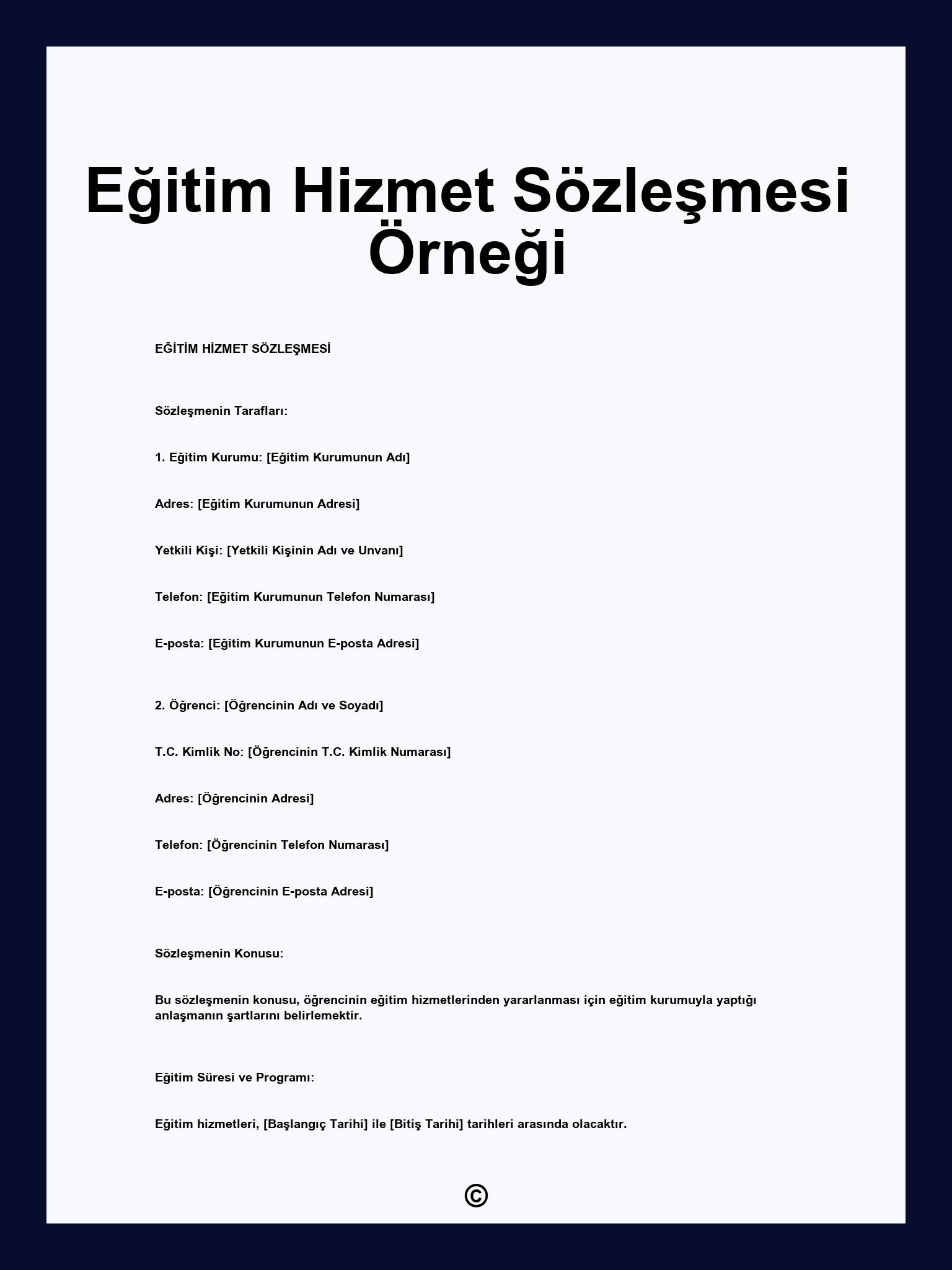 Eğitim Hizmet Sözleşmesi Örneği