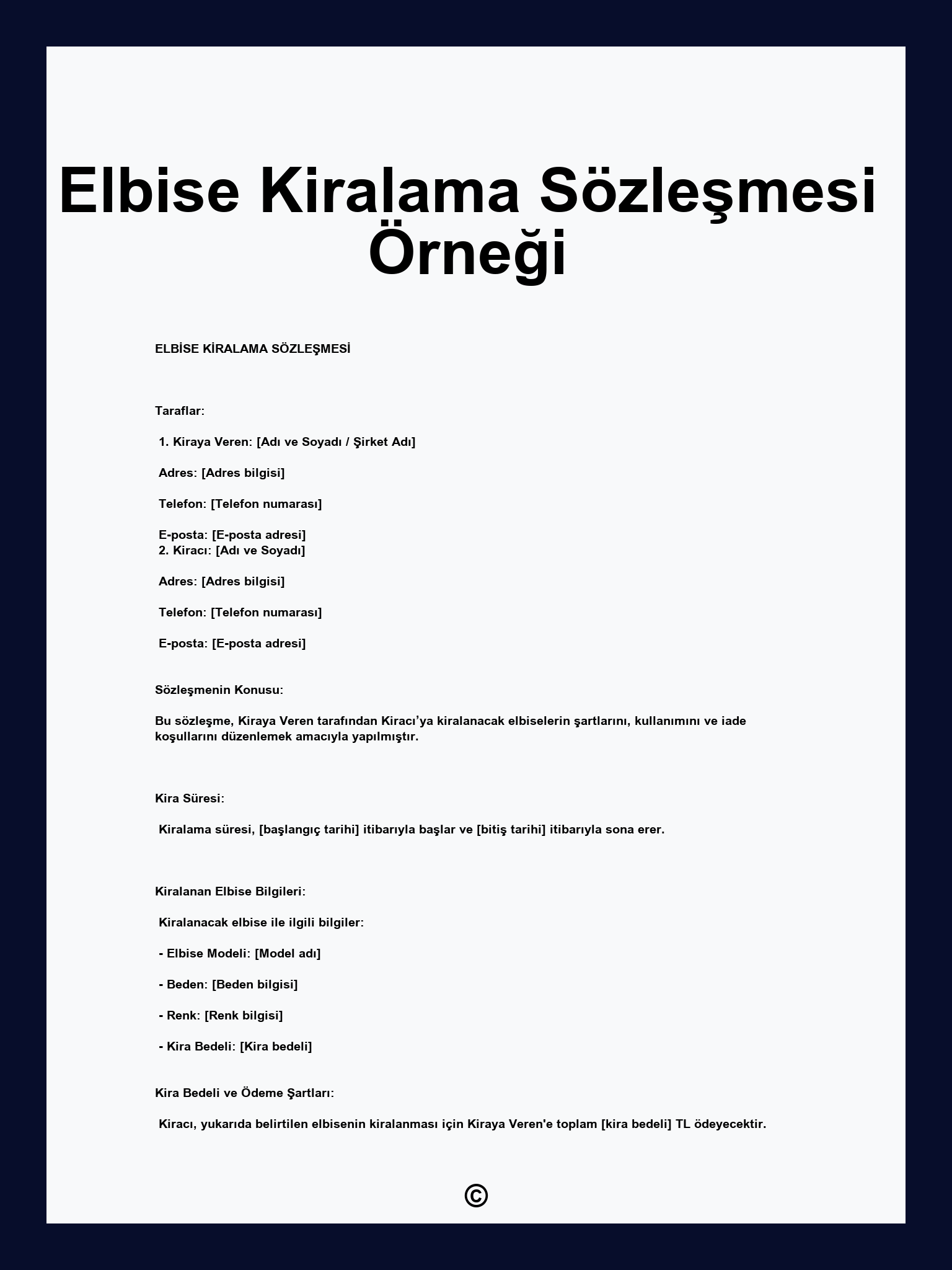 Elbise Kiralama Sözleşmesi Örneği