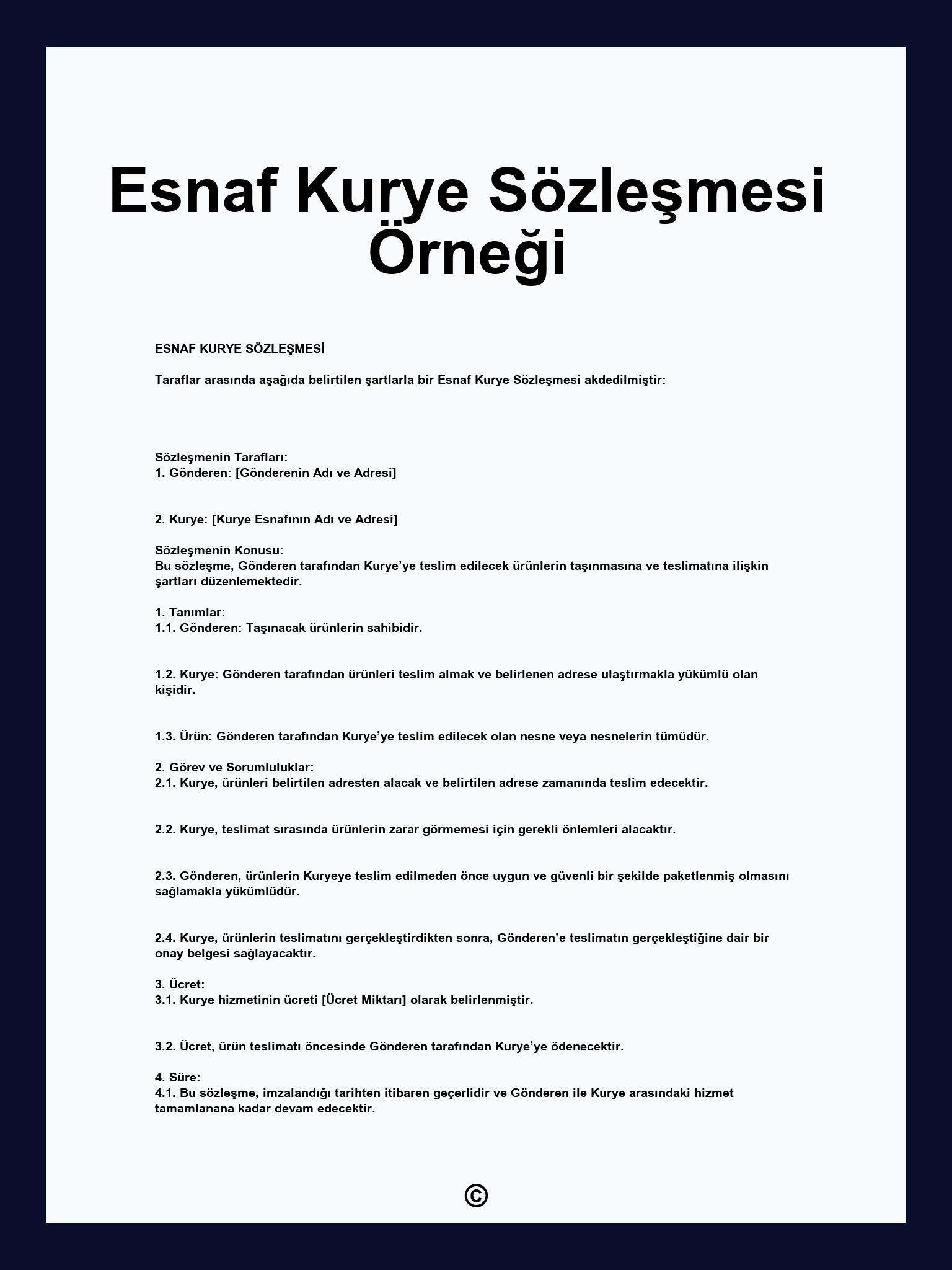 Esnaf Kurye Sözleşmesi Örneği