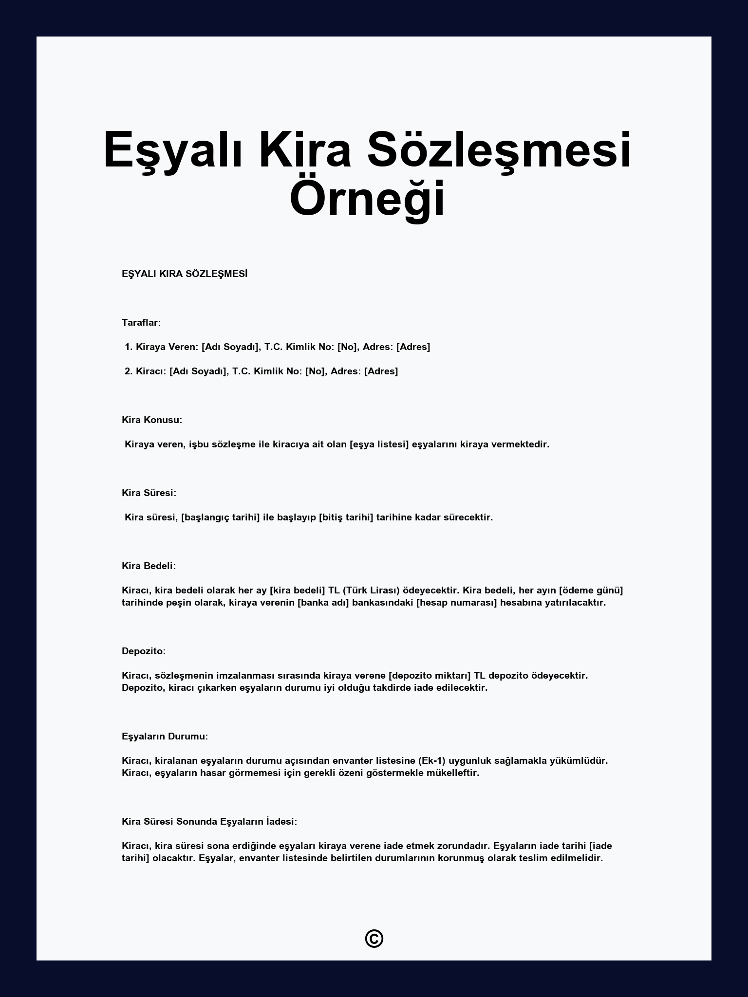Eşyalı Kira Sözleşmesi Örneği