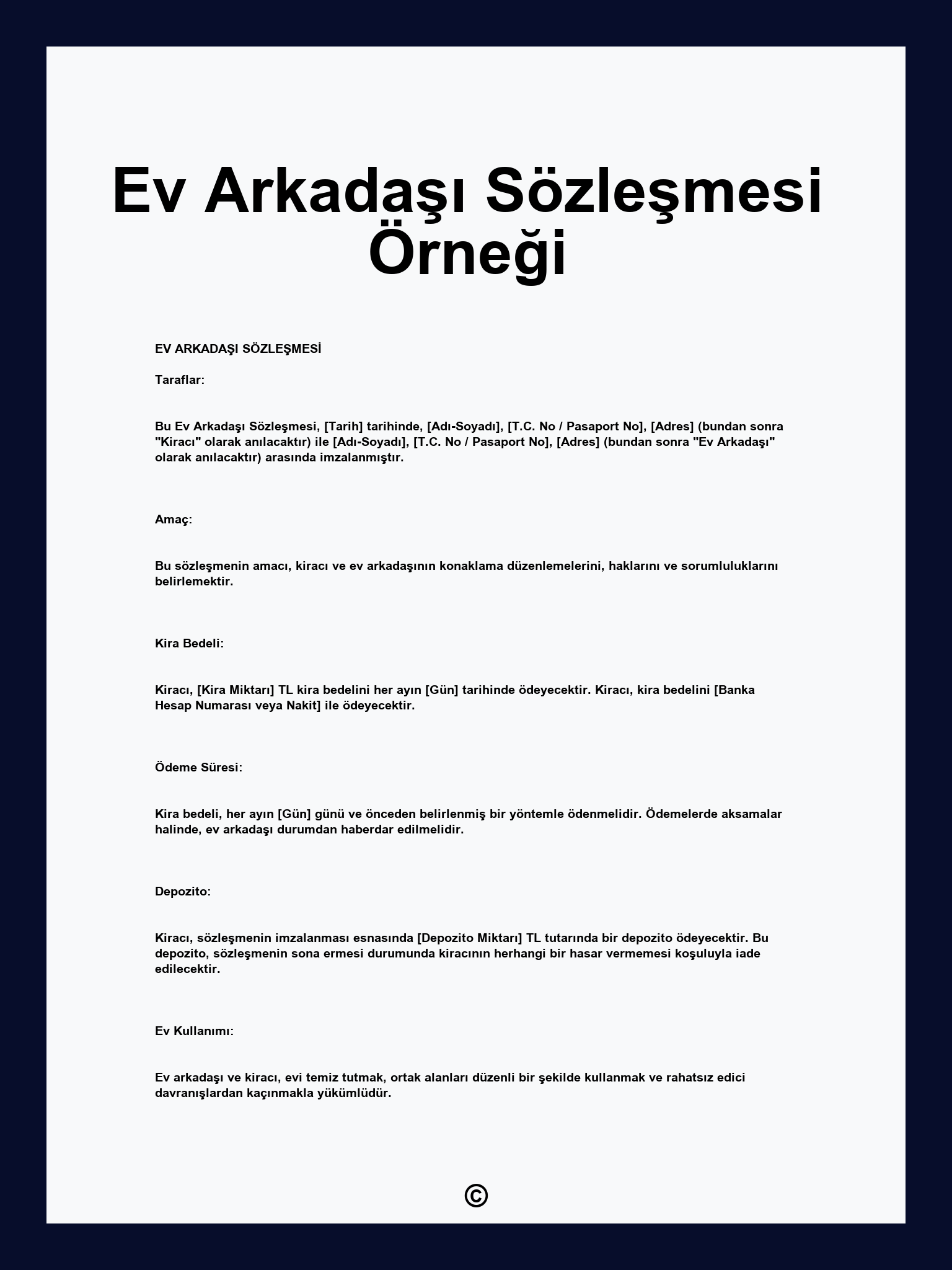 Ev Arkadaşı Sözleşmesi Örneği