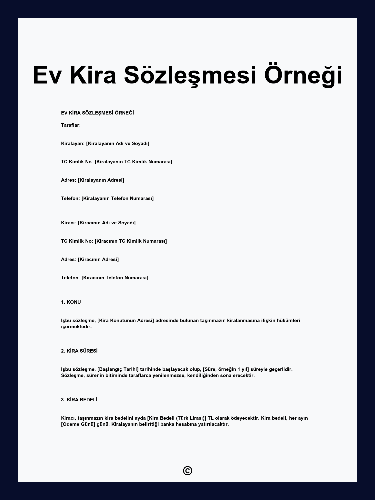 Ev Kira Sözleşmesi Örneği