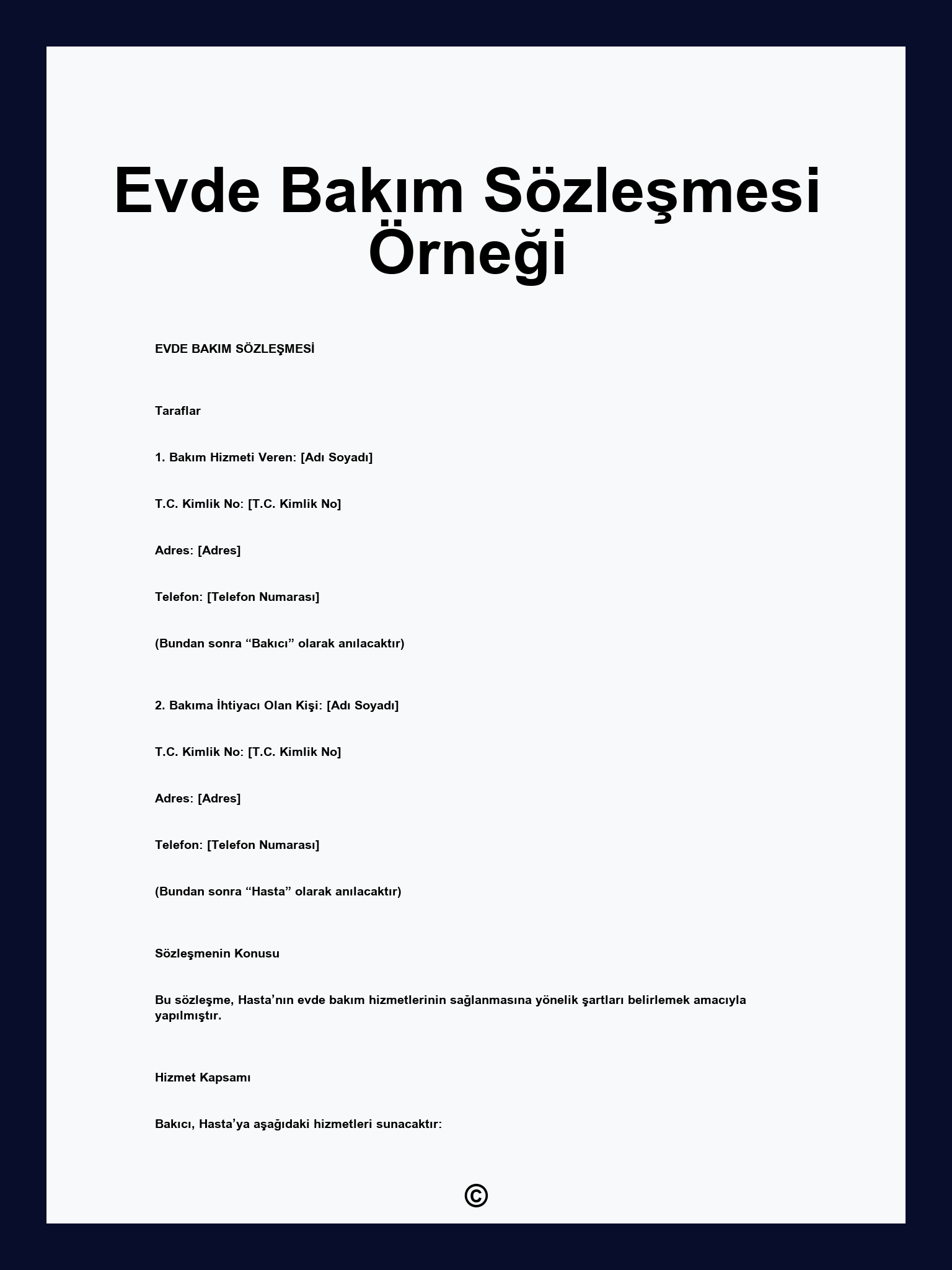 Evde Bakım Sözleşmesi Örneği