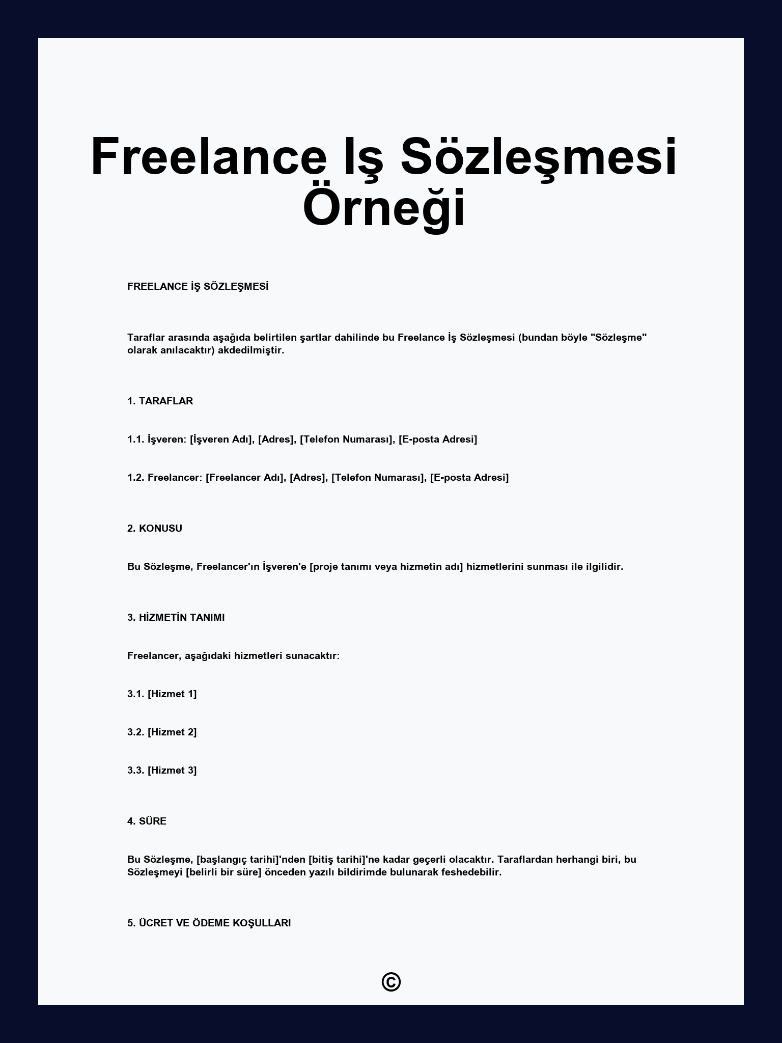 Freelance Iş Sözleşmesi Örneği