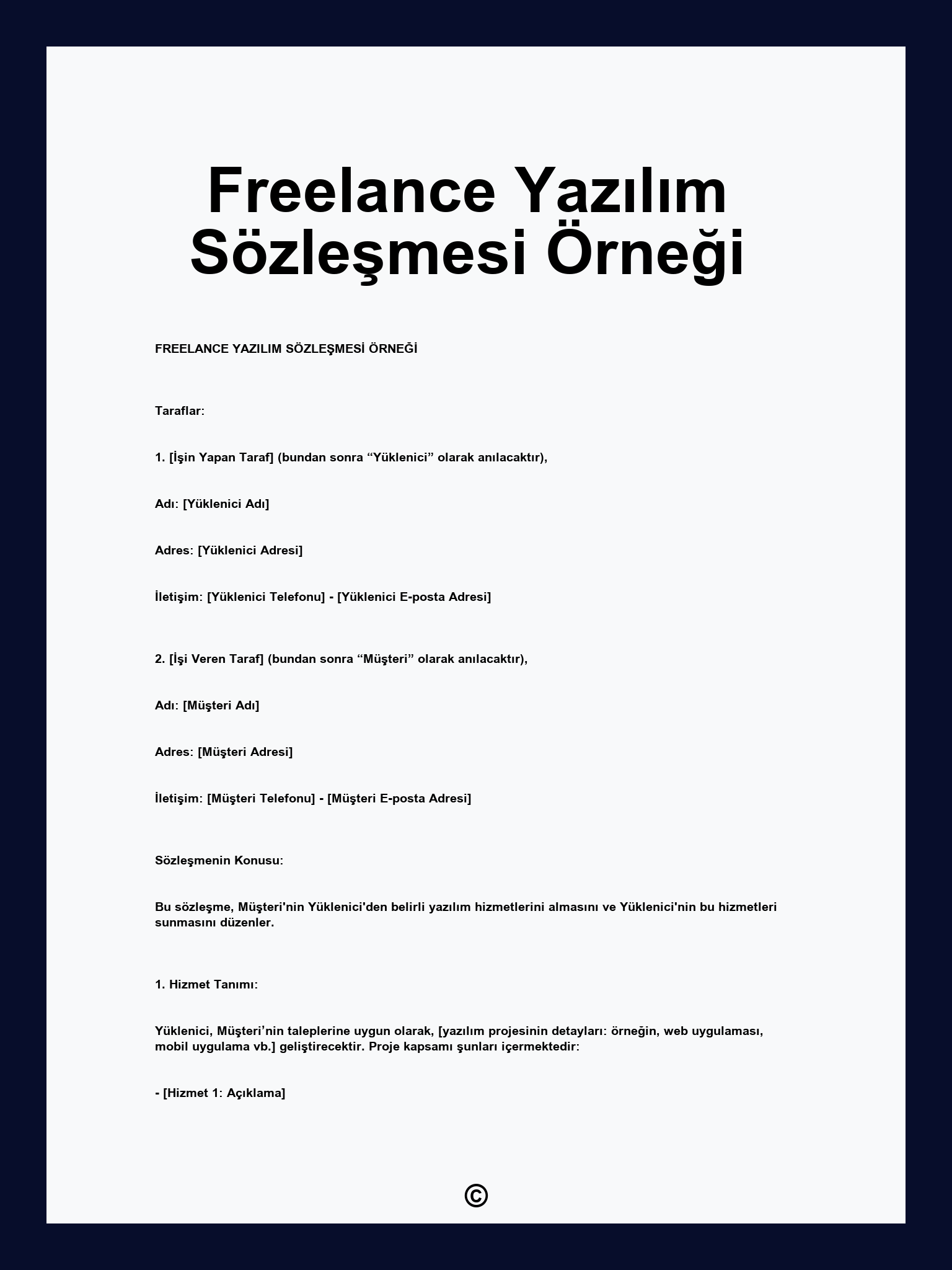 Freelance Yazılım Sözleşmesi Örneği