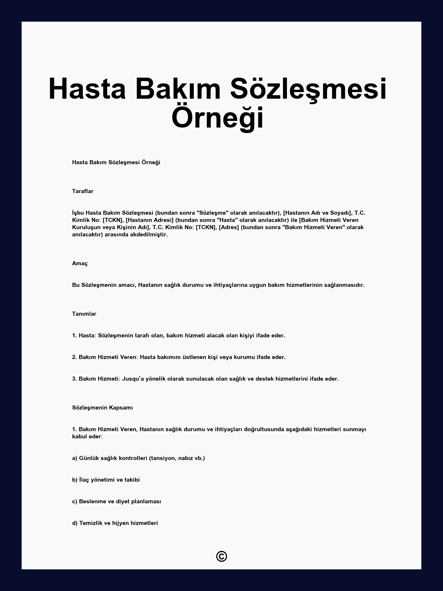 Hasta Bakım Sözleşmesi Örneği