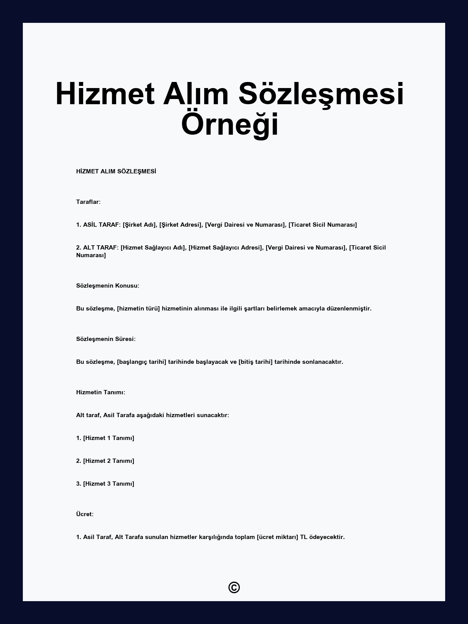 Hizmet Alım Sözleşmesi Örneği