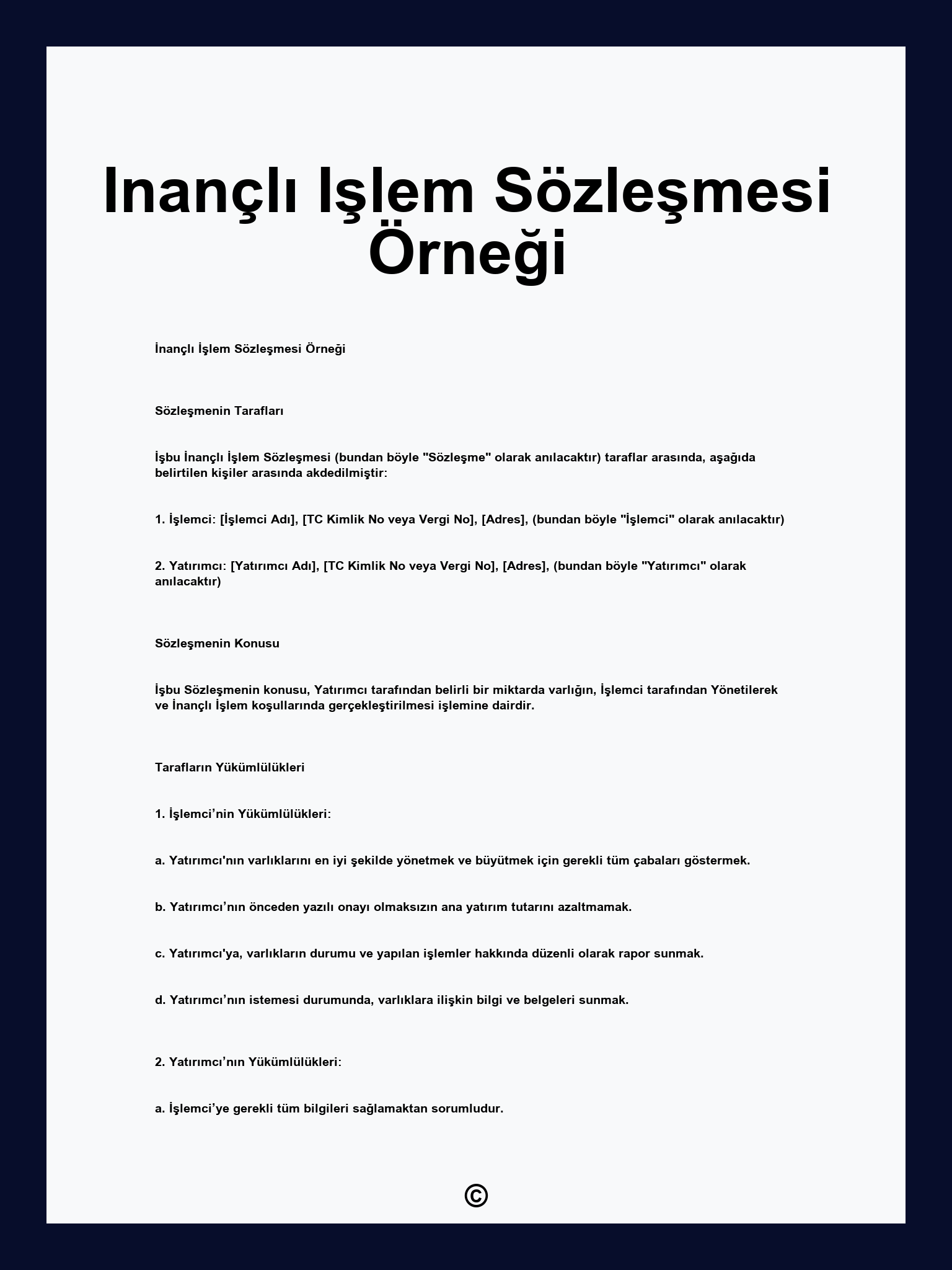 Inançlı Işlem Sözleşmesi Örneği