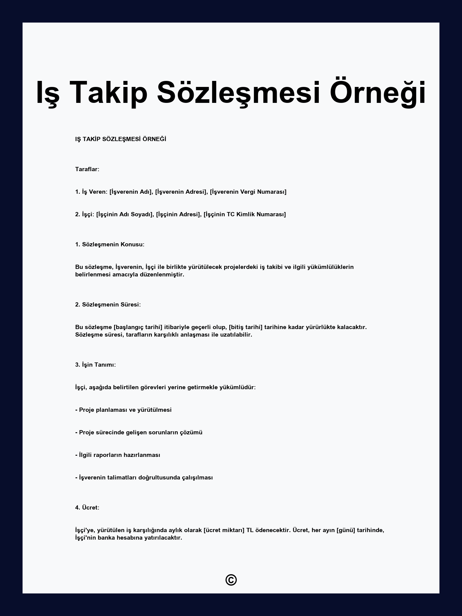 Iş Takip Sözleşmesi Örneği