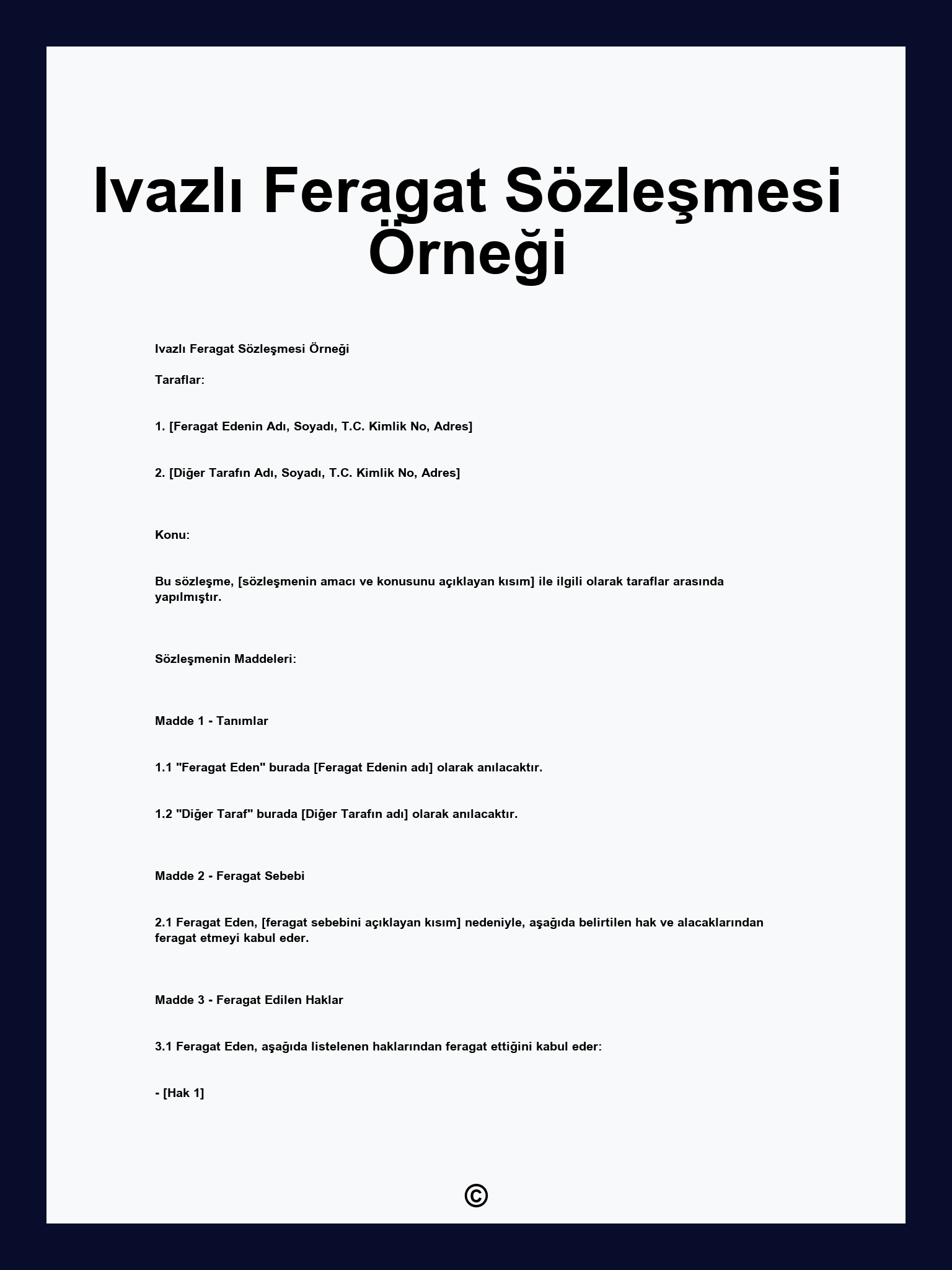 Ivazlı Feragat Sözleşmesi Örneği