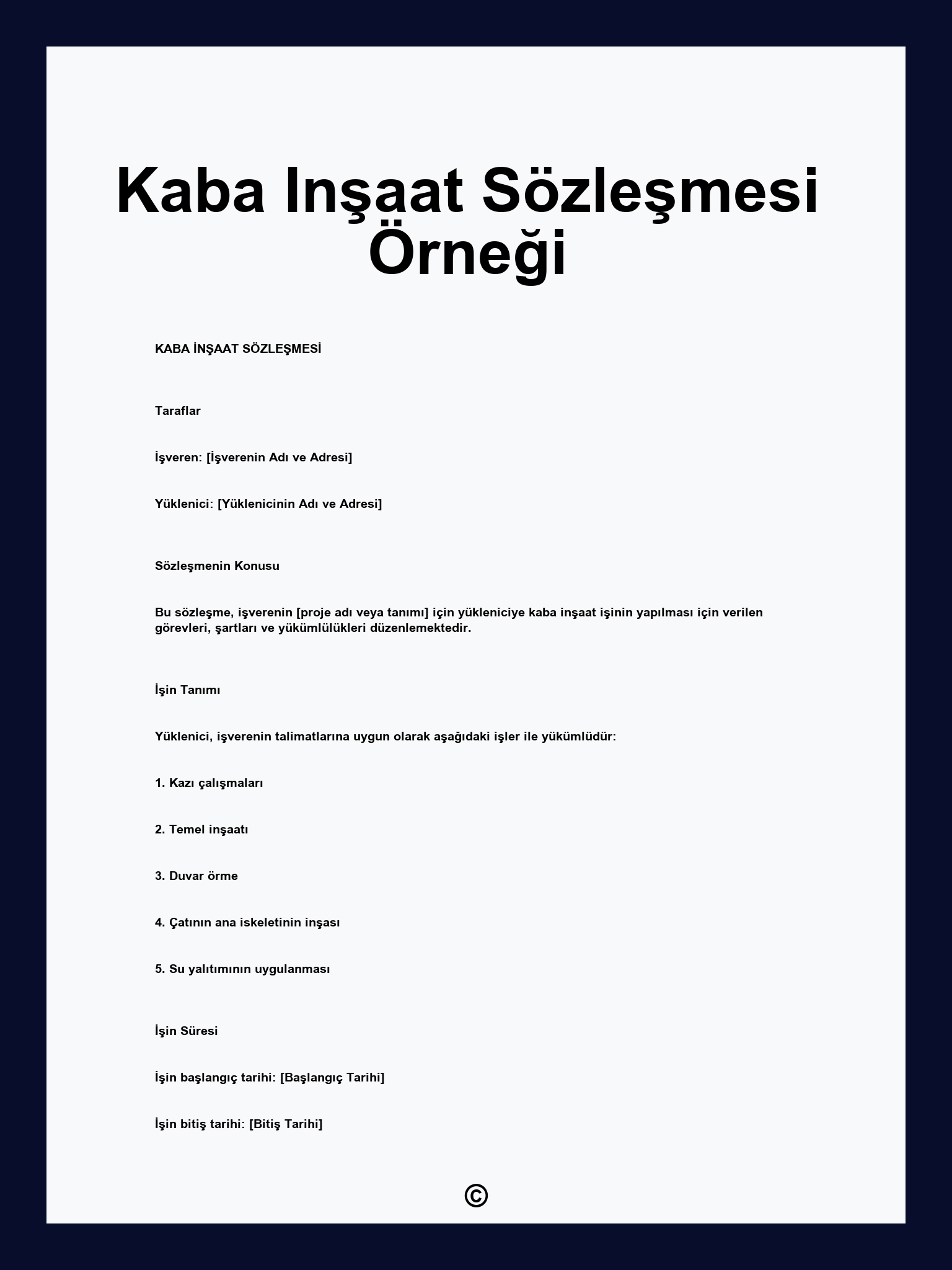 Kaba Inşaat Sözleşmesi Örneği
