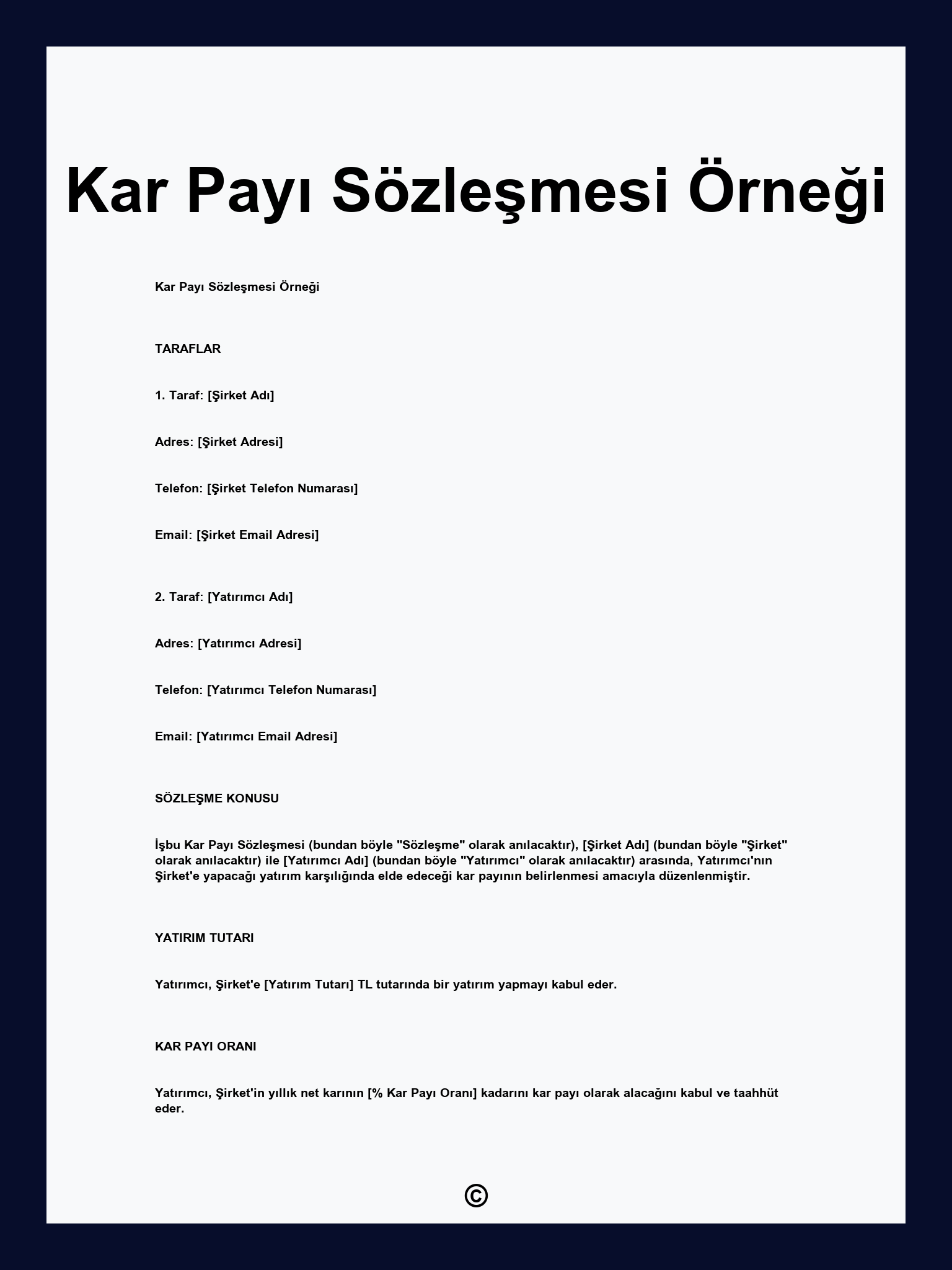 Kar Payı Sözleşmesi Örneği