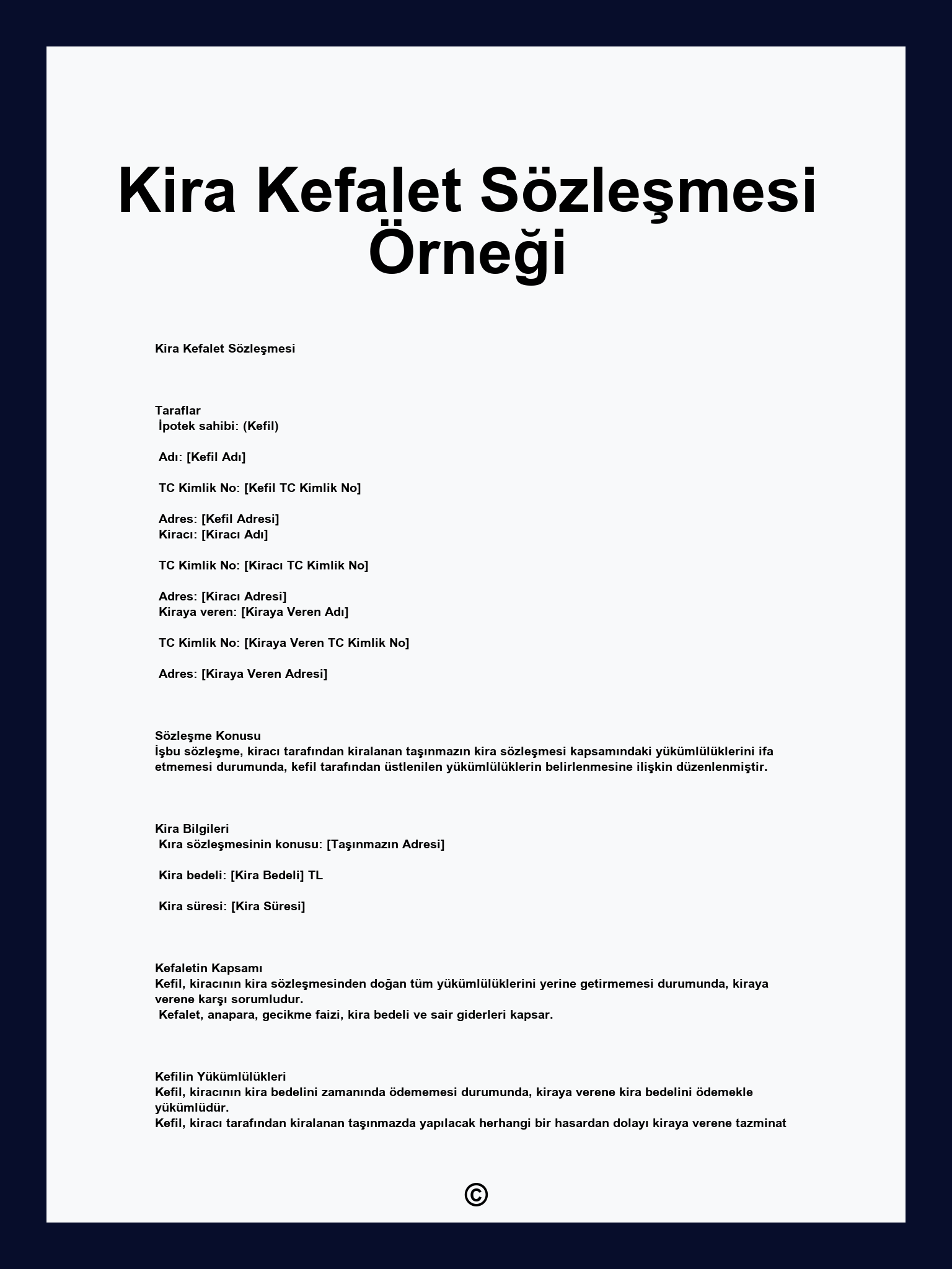 Kira Kefalet Sözleşmesi Örneği