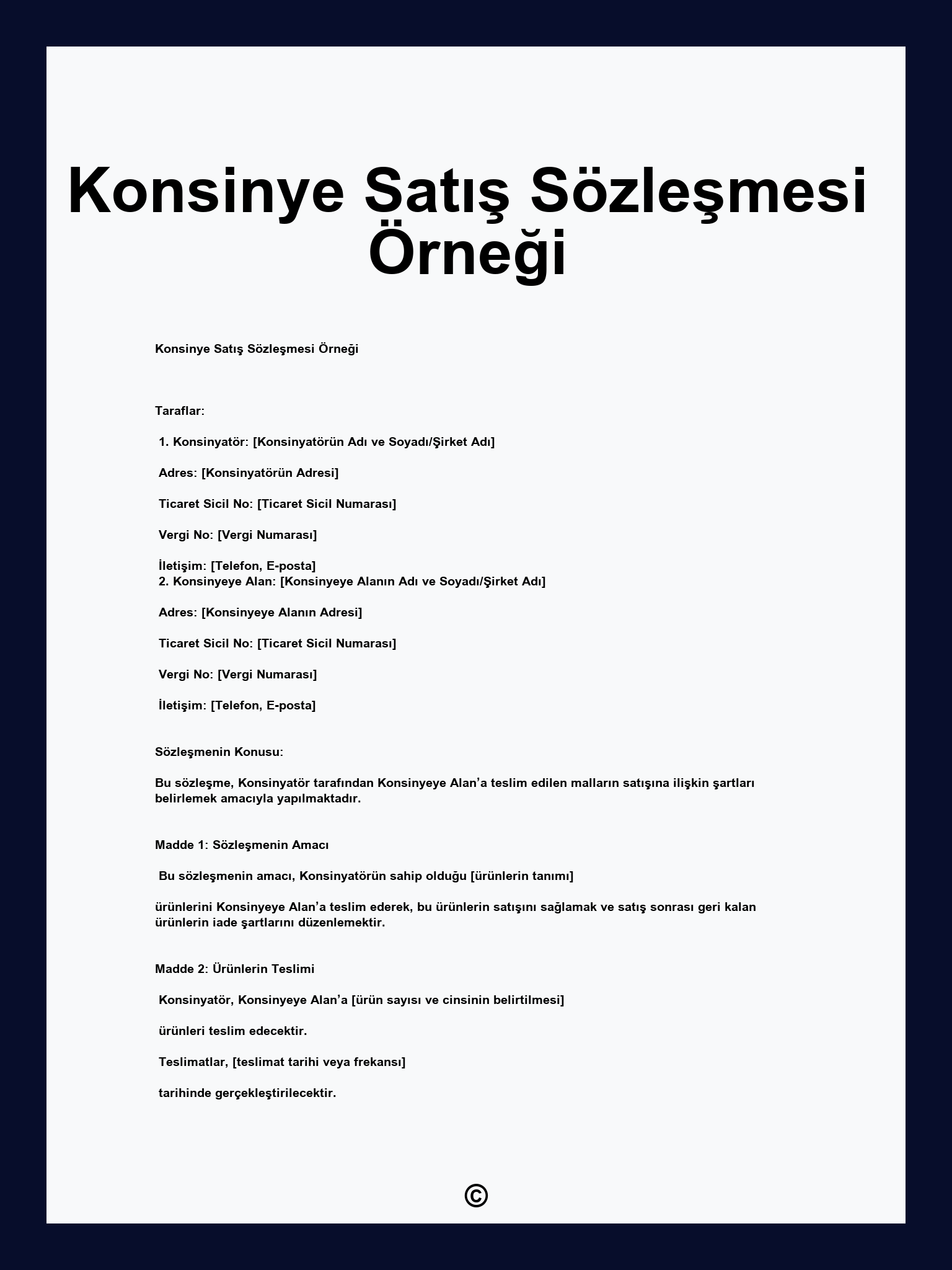 Konsinye Satış Sözleşmesi Örneği
