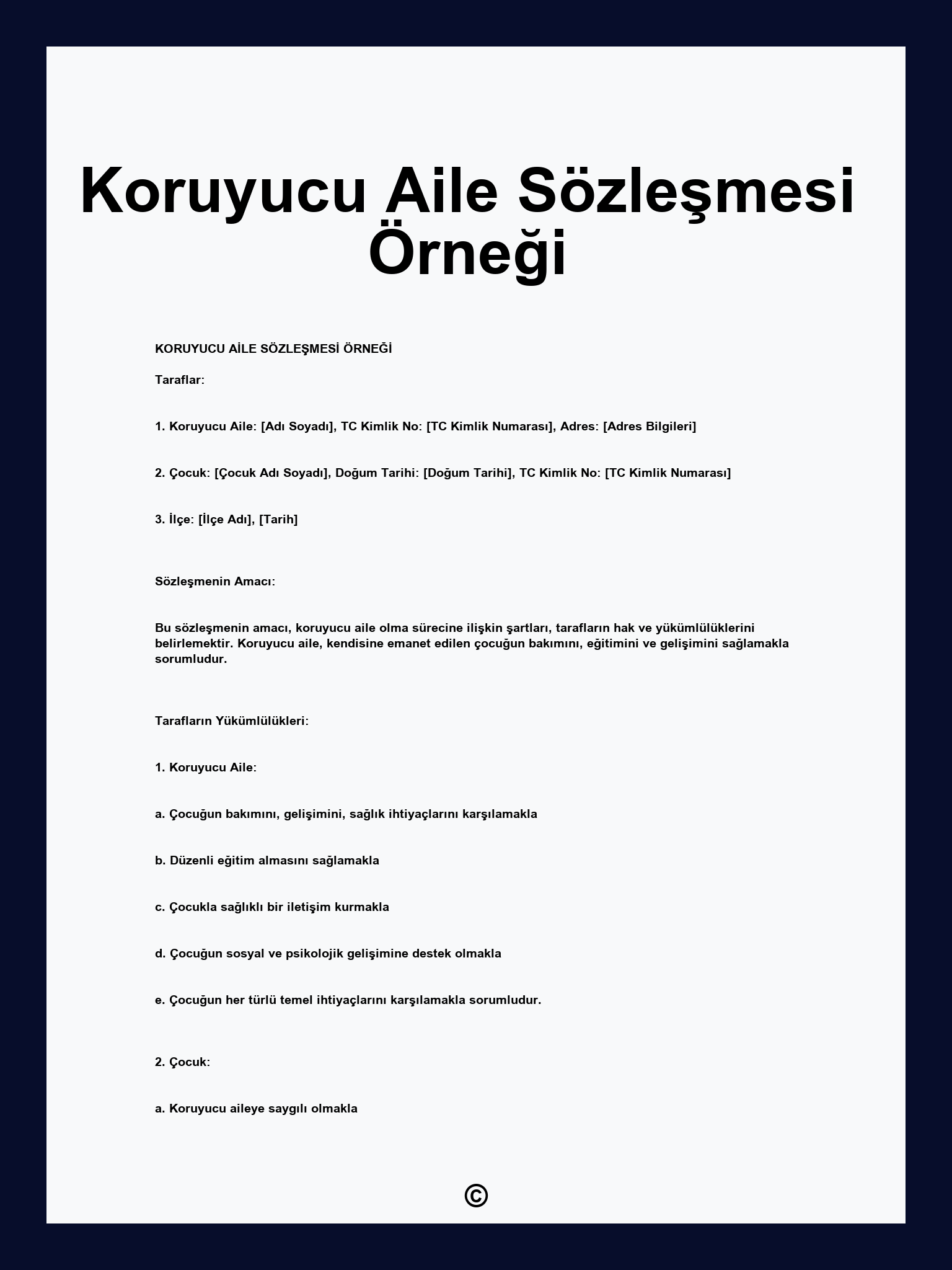 Koruyucu Aile Sözleşmesi Örneği