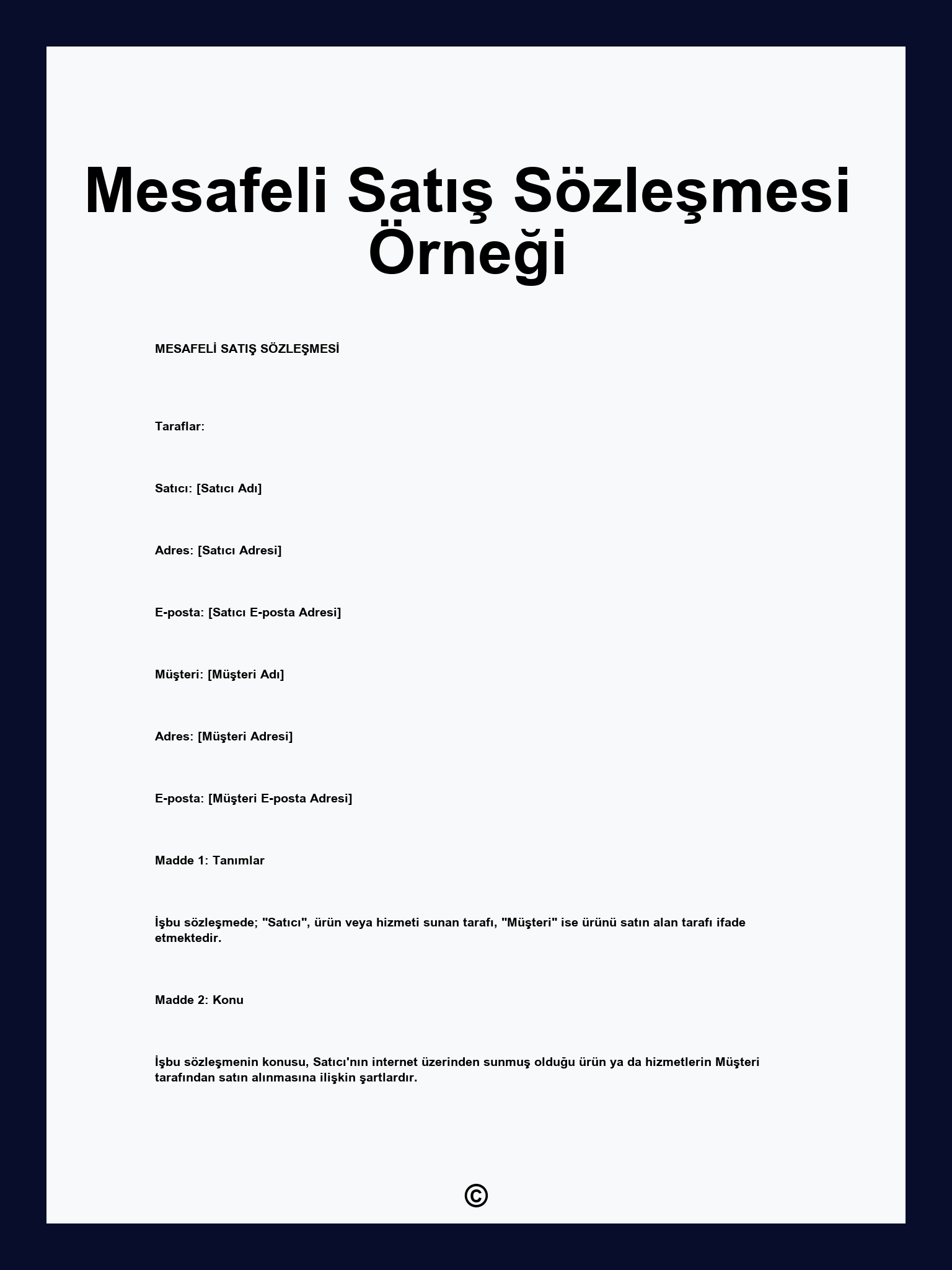 Mesafeli Satış Sözleşmesi Örneği