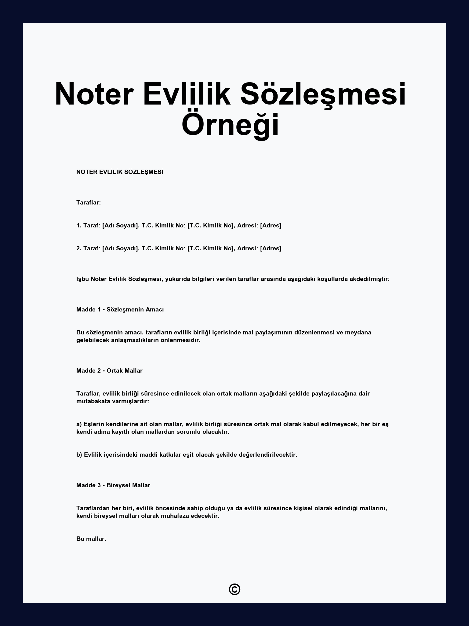 Noter Evlilik Sözleşmesi Örneği