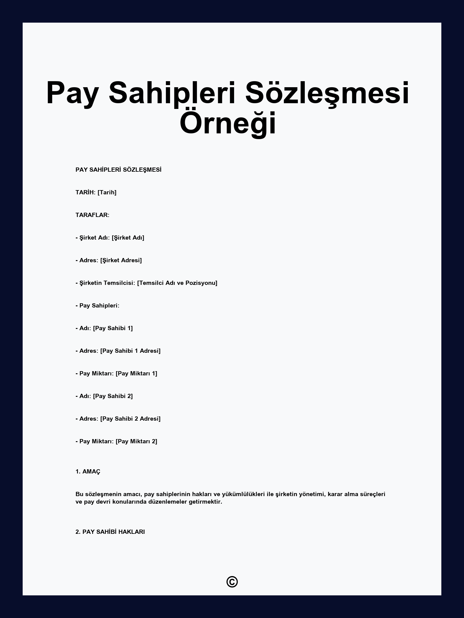 Pay Sahipleri Sözleşmesi Örneği