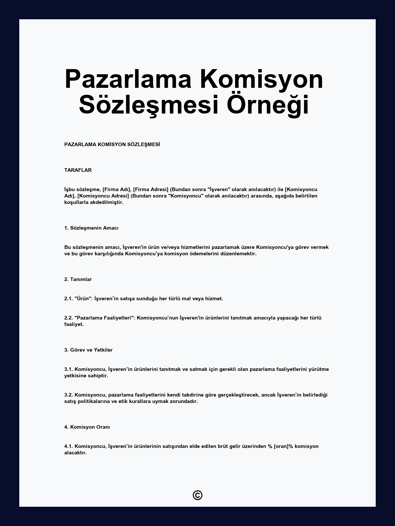 Pazarlama Komisyon Sözleşmesi Örneği