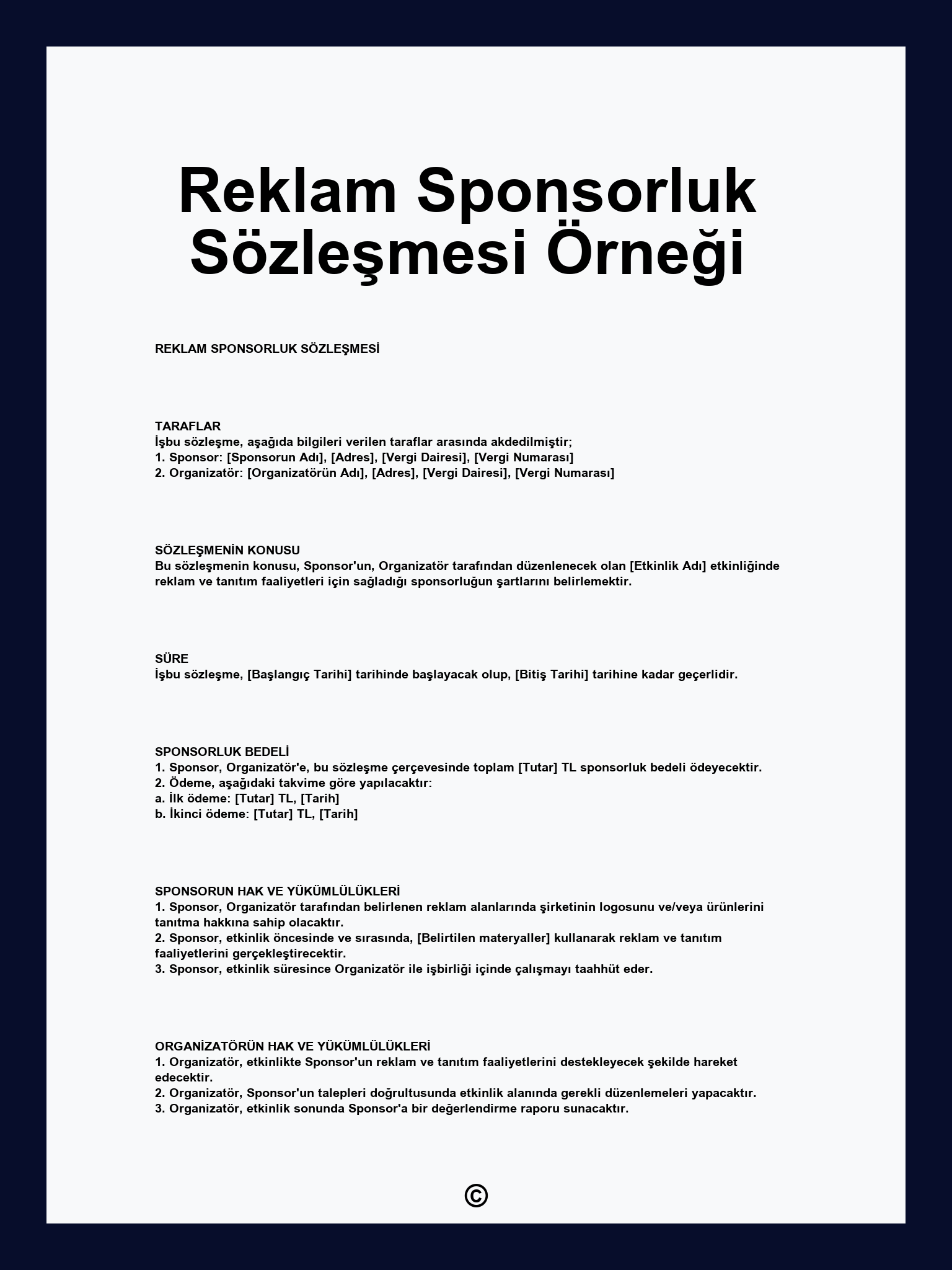 Reklam Sponsorluk Sözleşmesi Örneği