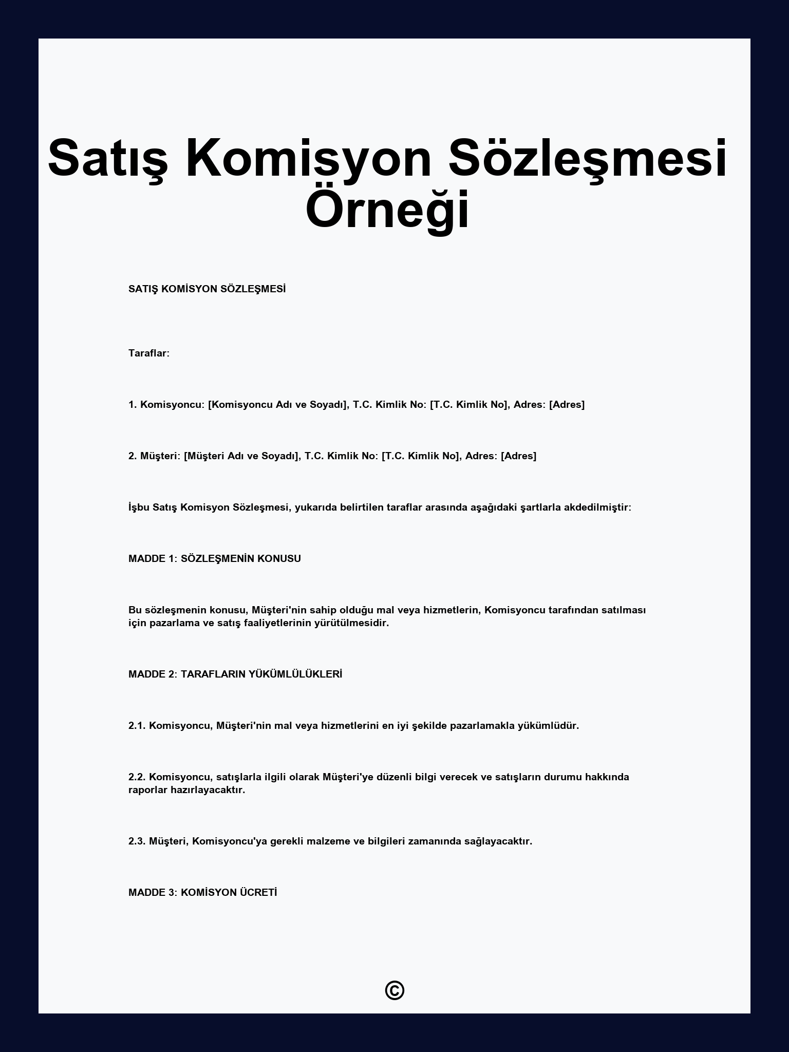 Satış Komisyon Sözleşmesi Örneği