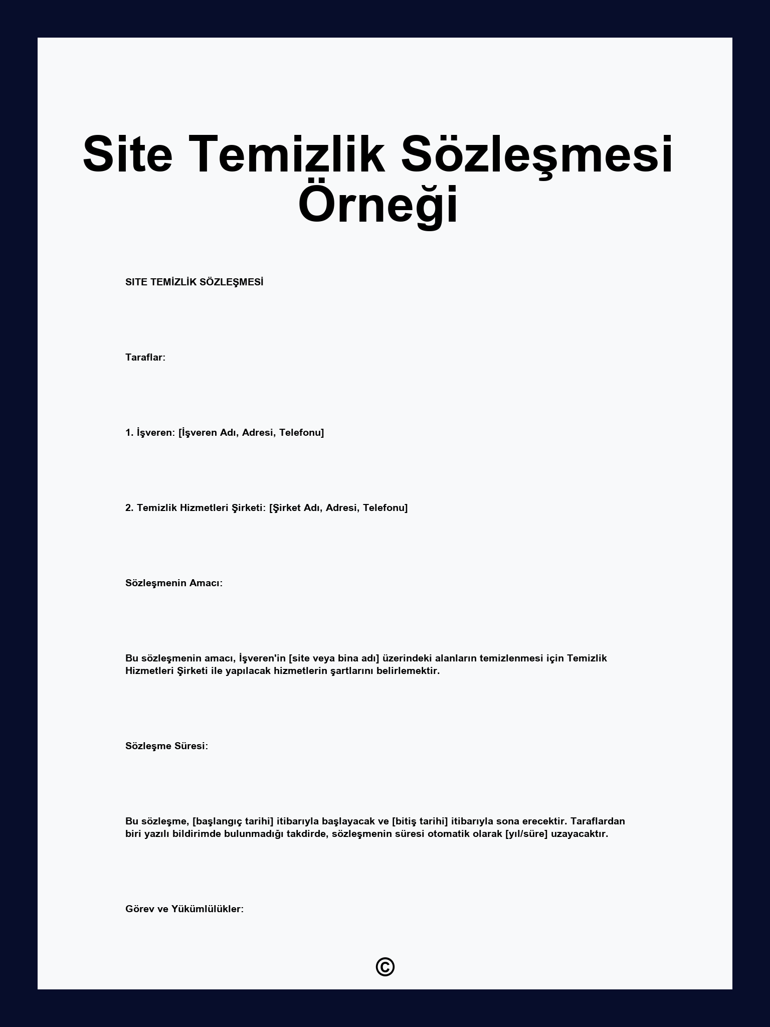 Site Temizlik Sözleşmesi Örneği