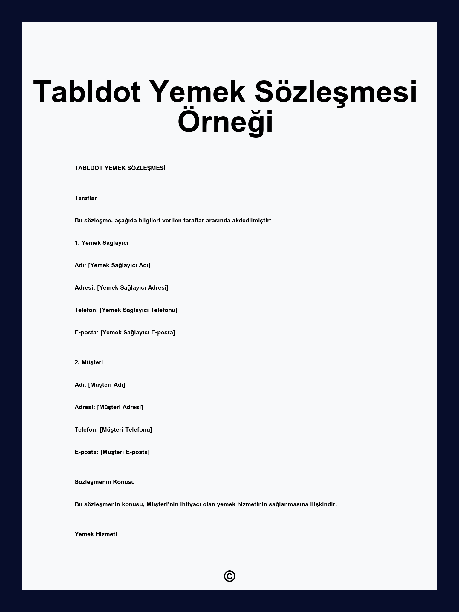 Tabldot Yemek Sözleşmesi Örneği