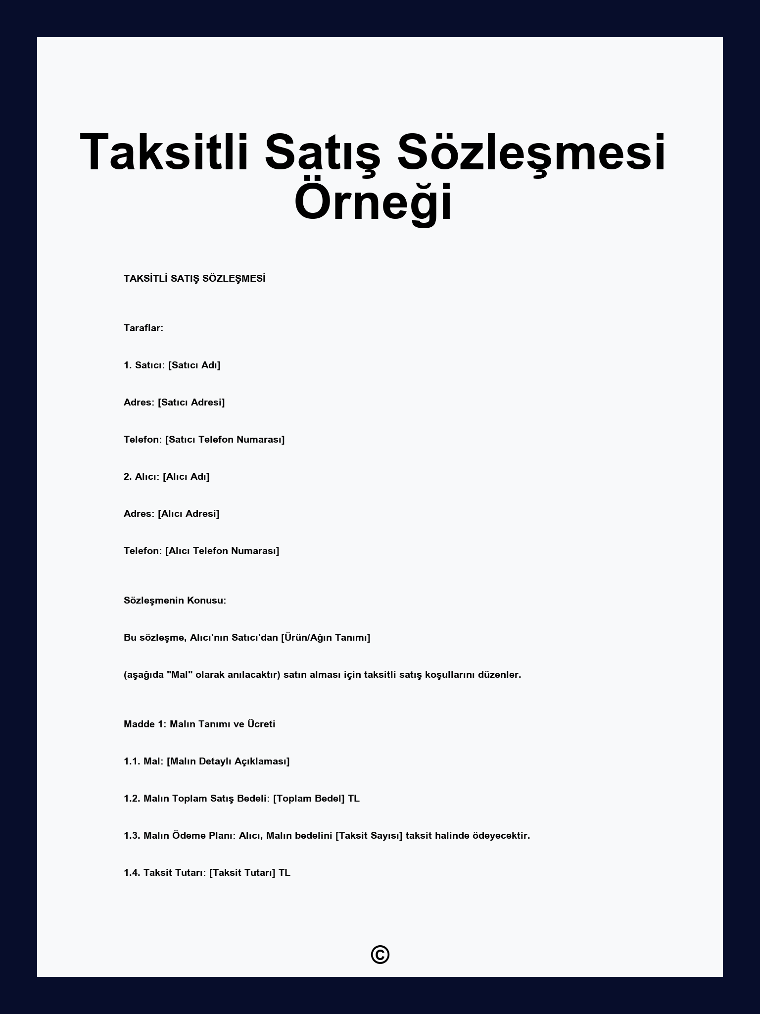 Taksitli Satış Sözleşmesi Örneği