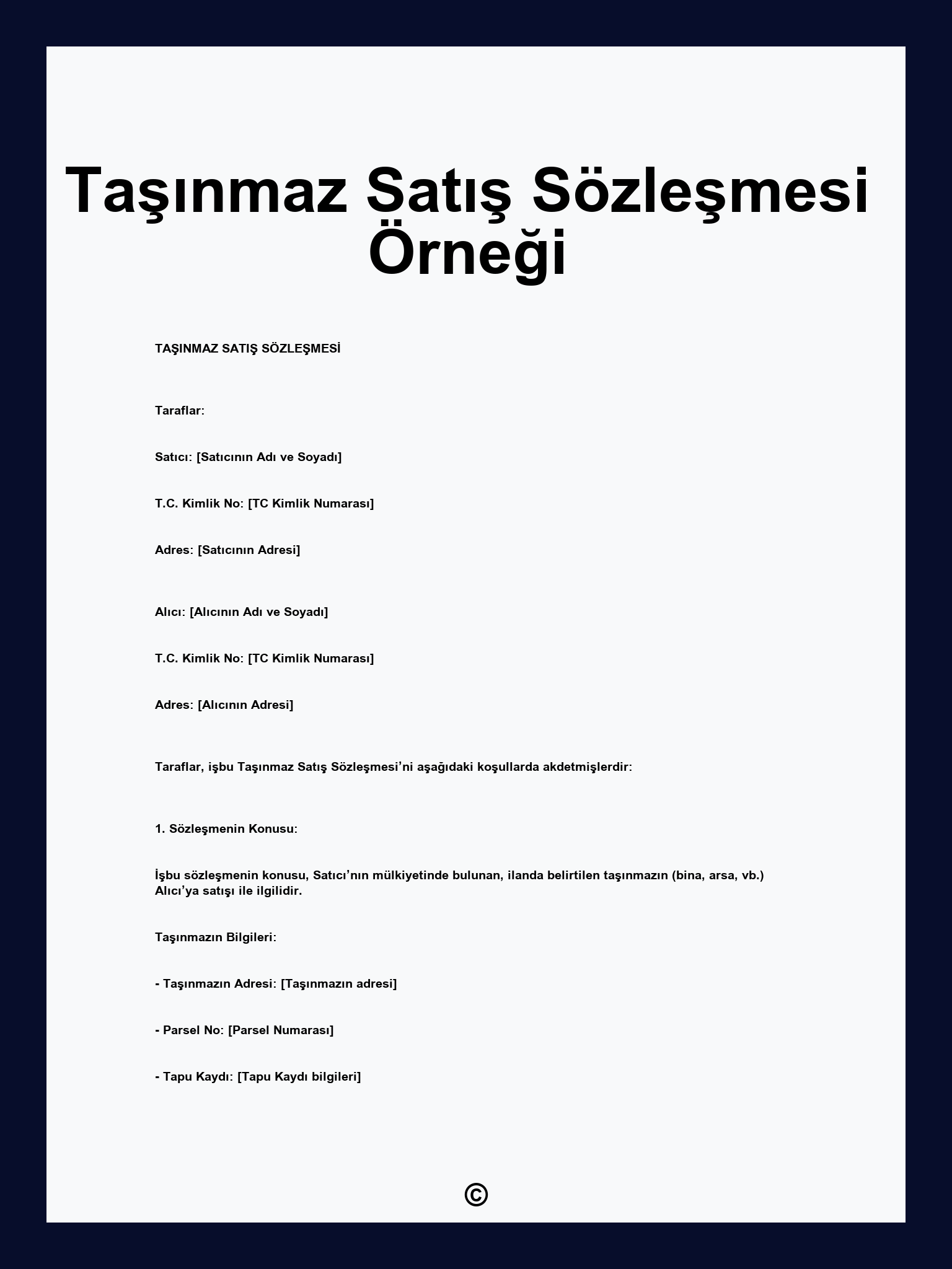 Taşınmaz Satış Sözleşmesi Örneği