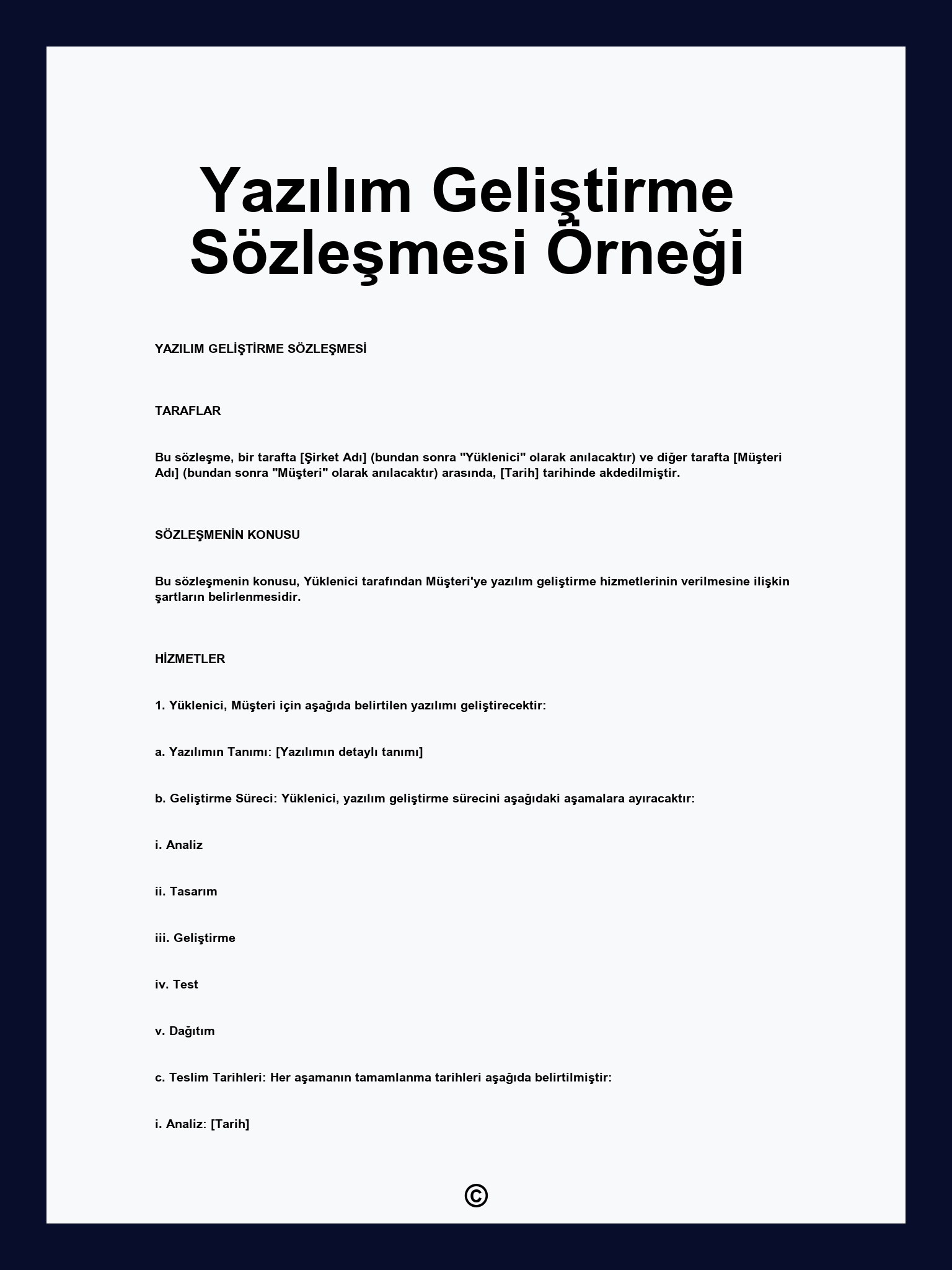 Yazılım Geliştirme Sözleşmesi Örneği