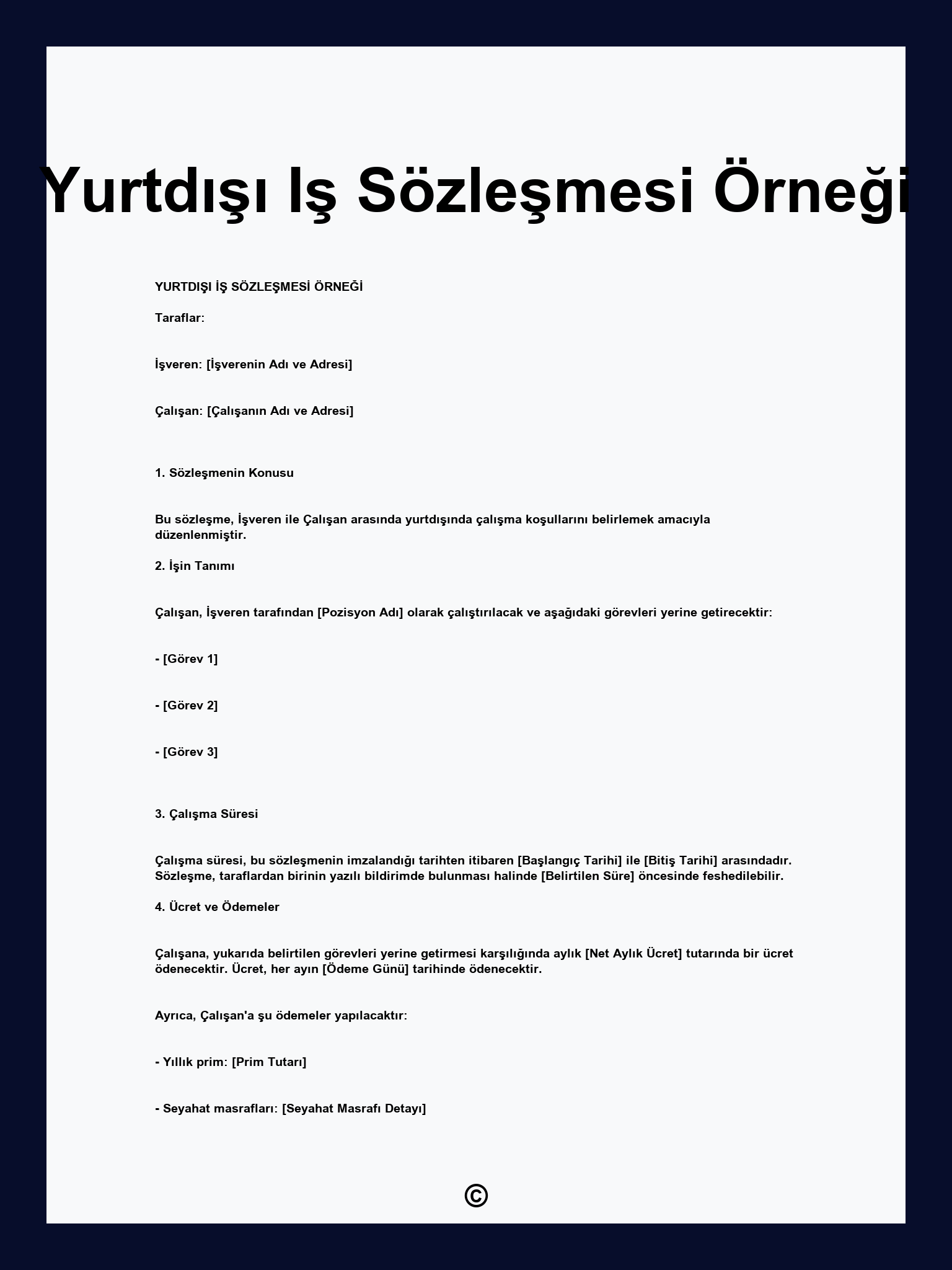 Yurtdışı Iş Sözleşmesi Örneği